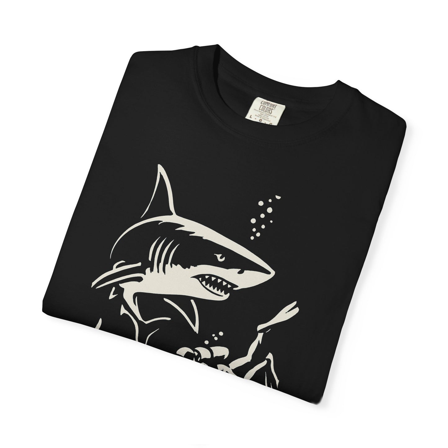Shark Diver Garment-Dyed Graphic Tee, Ocean Lover Shirt, Beachwear for Him, Gift for Divers, Summer T-shirt, Adventure Apparel