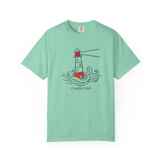 Lighthouse 'Coastal Calm' Graphic T-Shirt, Summer Beach Style Cotton Tee