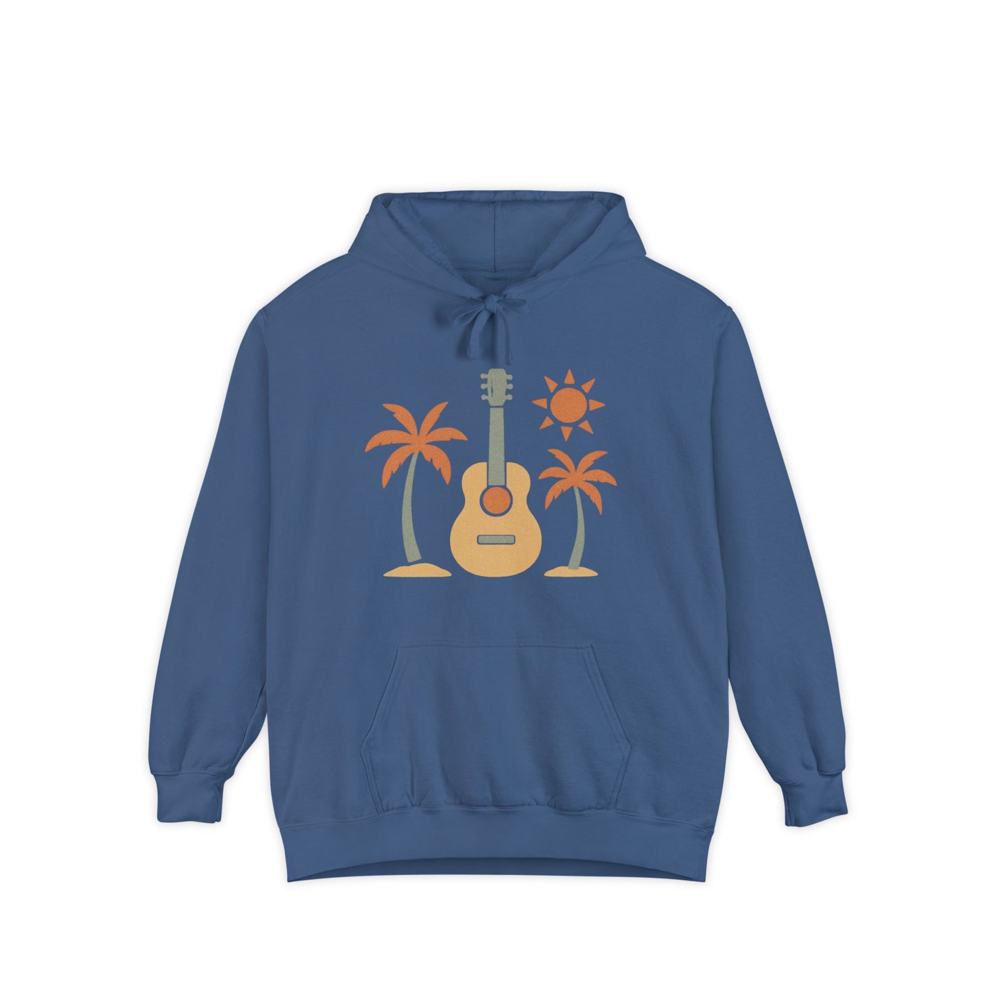 Tropical Guitar Unisex Garment-Dyed Hoodie, Casual Beachwear, Music Lover Gift, Summer Vibes, Travel Essentials, Festival Outfit