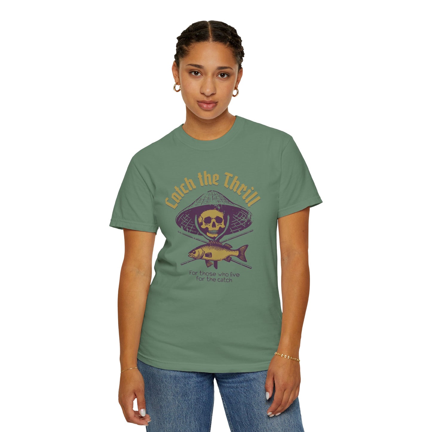 Catch the Thrill T-Shirt, Mens Fishing Tee, Skull Design Shirt, Outdoor Adventure Apparel, Gift for Anglers