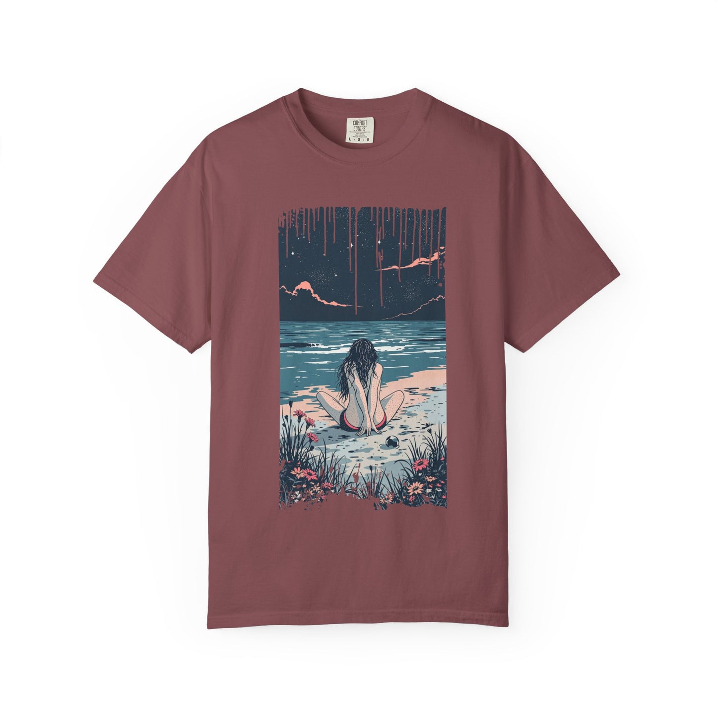 Sad Beach Scene T-shirt - Perfect for Nature Lovers, Summer Outings, Gifts for Friends, Relaxation Tees, Beach Vacation Wear