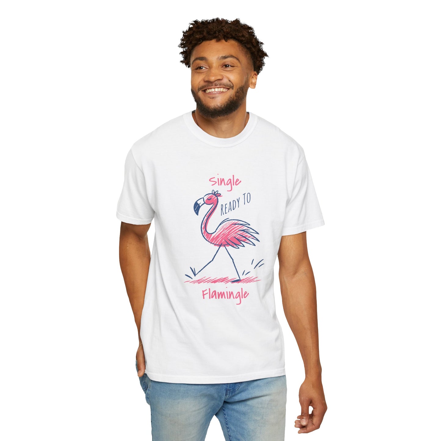 Flamingo 'Single, Ready to Flammingle' Unisex T-Shirt, Cute Summer Tee, Beachwear, Gift for Singles, Fun Party Shirt