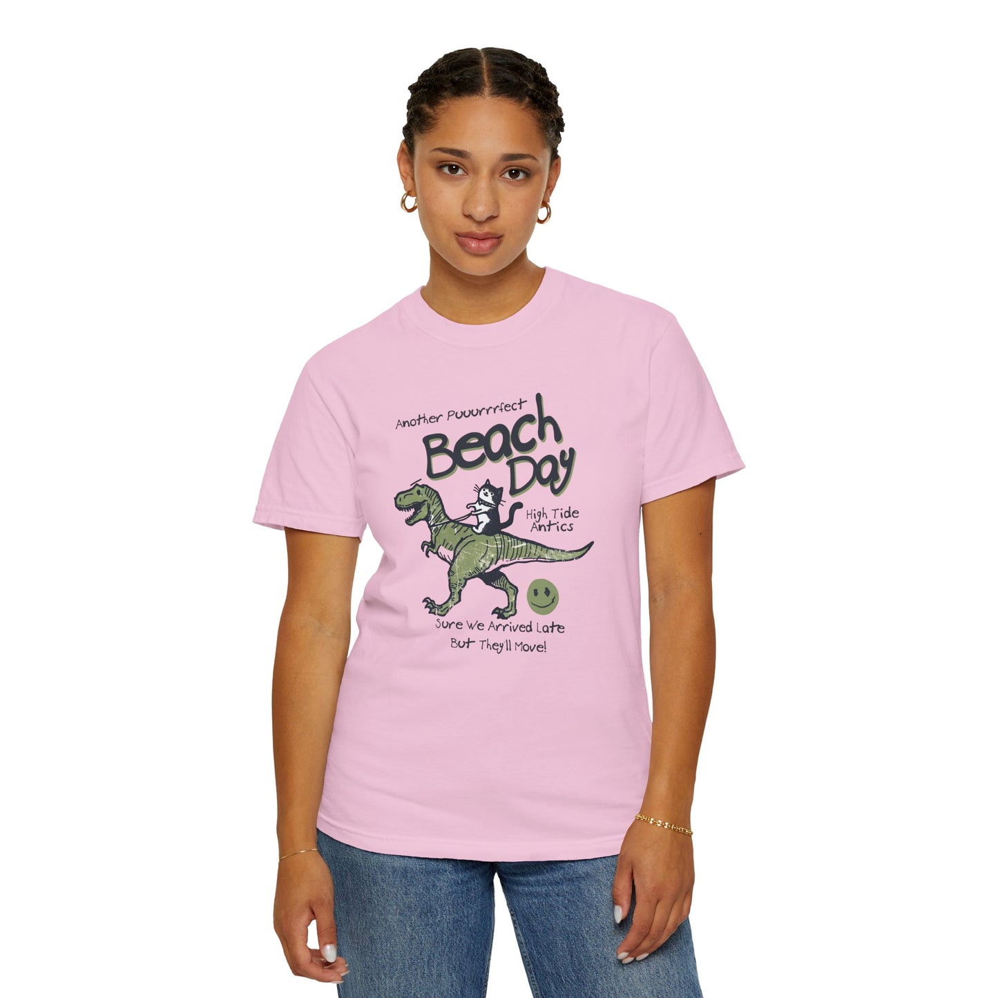 Beach Day Dino T-Shirt | Fun Unisex Tee for Summer, Gift for Kids & Adults, Beach Lovers, Vacation Style, Cute Animal Print
