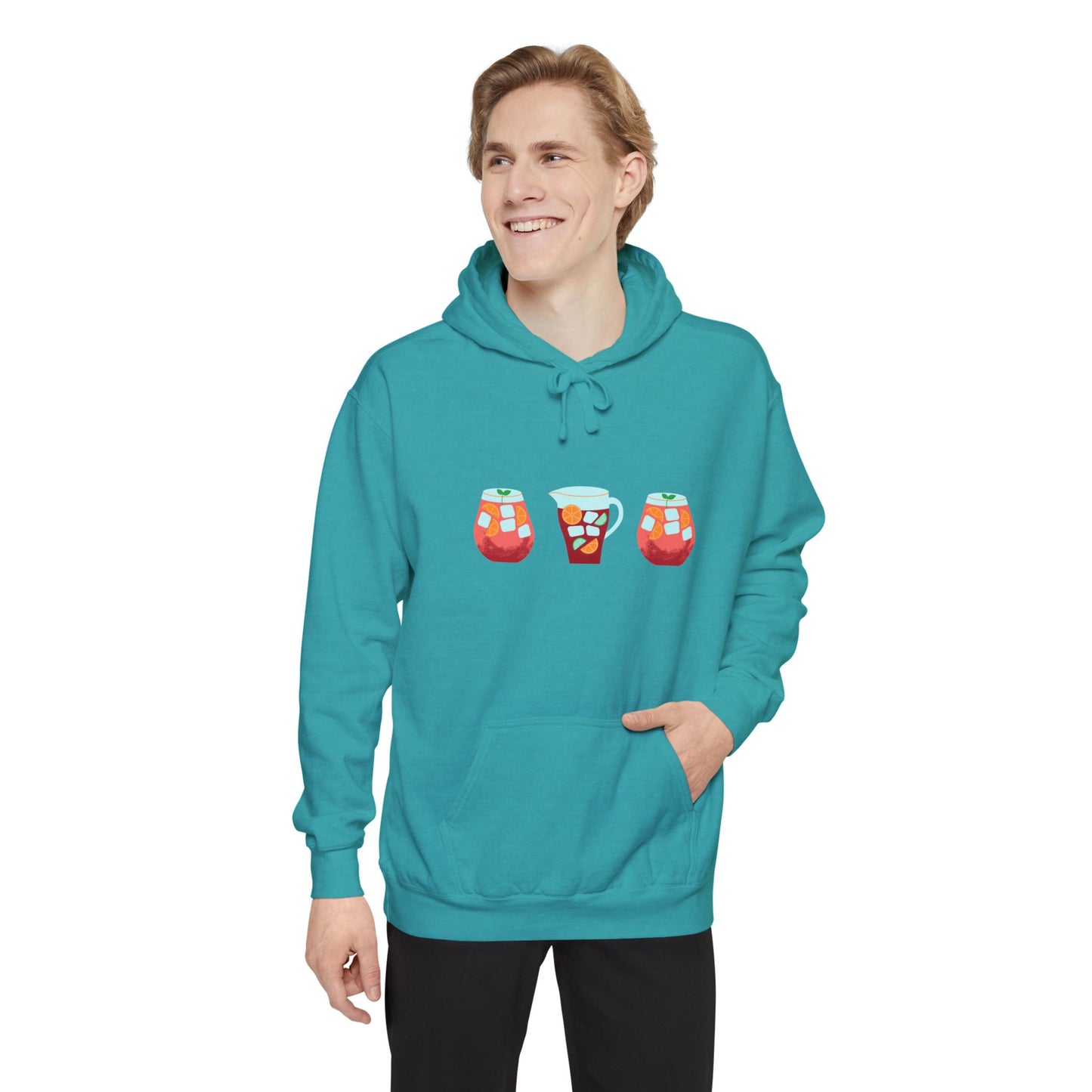Sangria Time Garment-Dyed Hoodie for Cozy Celebrations, Unisex Christmas Hoodie, Holiday Gift, Comfortable Sweatshirt