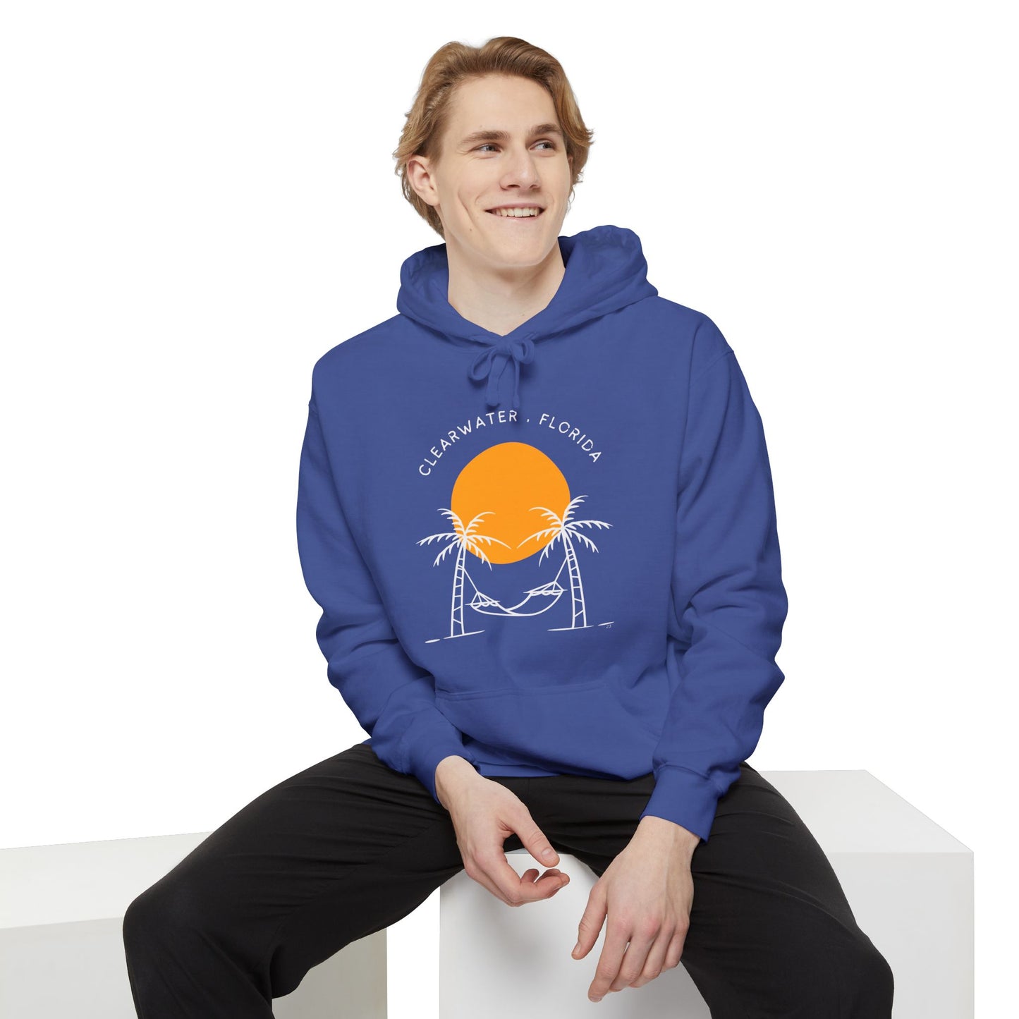 Sunset Beach Hoodie, Unisex Garment-Dyed Pullover, Clearwater Florida Souvenir, Casual Beachwear, Gifts for Ocean Lovers