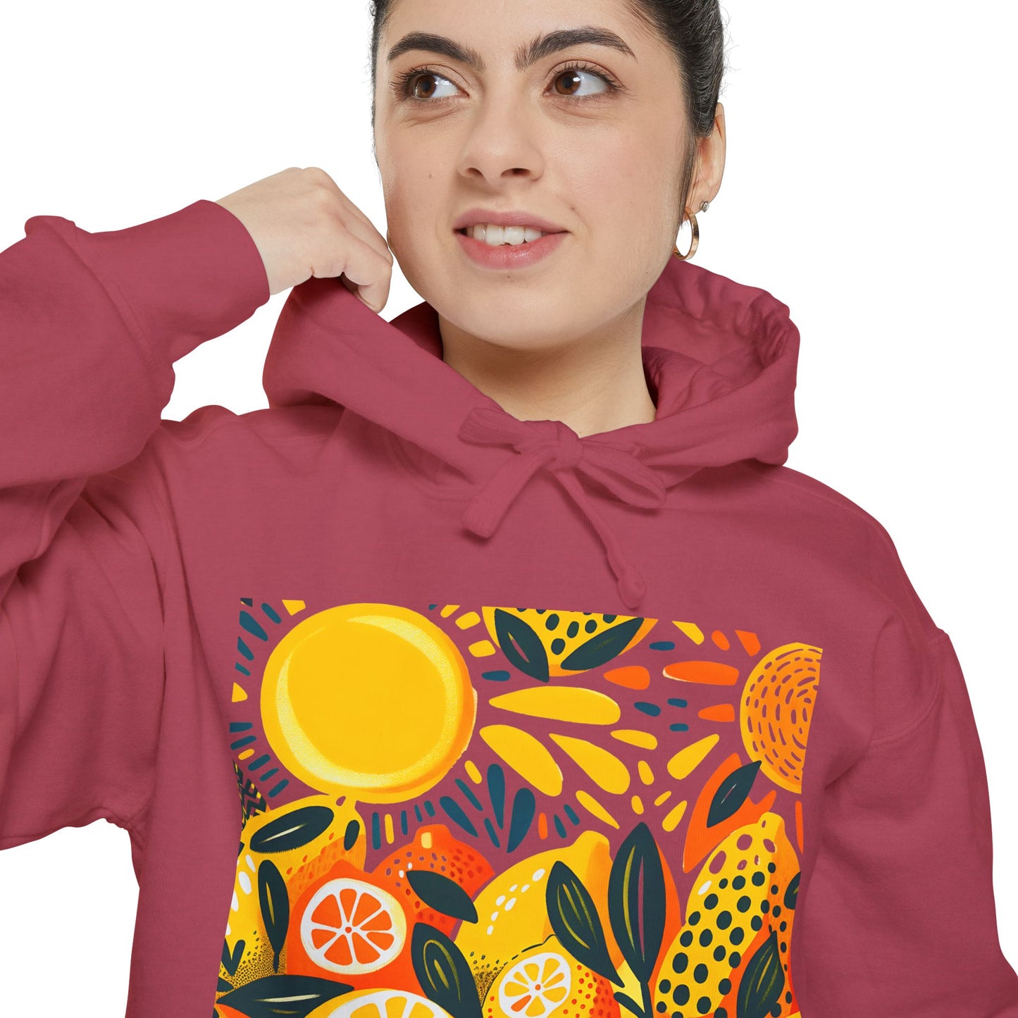 Sunny Lemon Vibes Unisex Hoodie, Cozy Garment-Dyed Sweatshirt, Casual Outdoor Wear, Summer Apparel, Gift for Nature Lovers