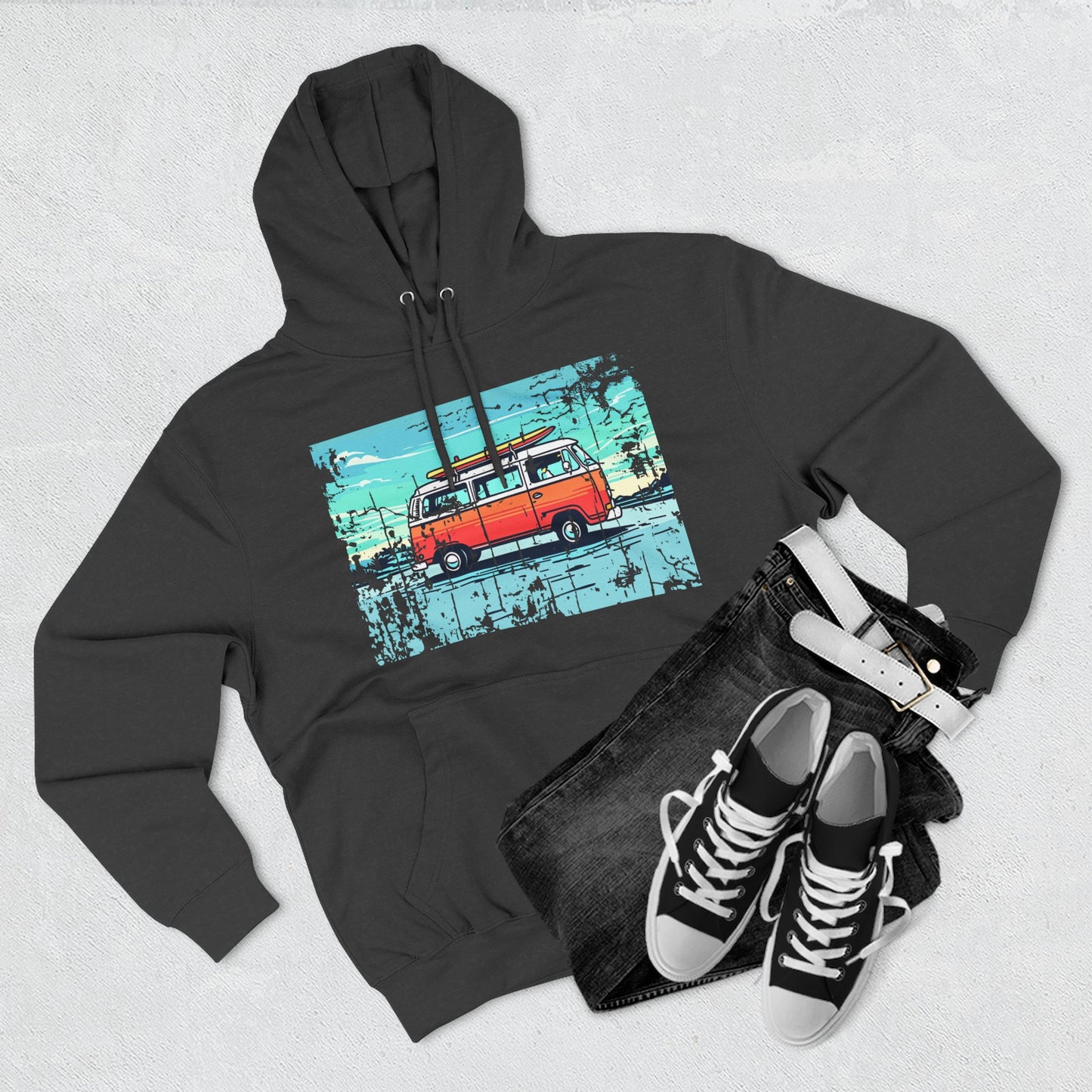 Retro Van Fleece Hoodie | Cozy Beachwear, Surf Style Gear, Road Trip Essential, Gift for Adventurers, Casual Wear