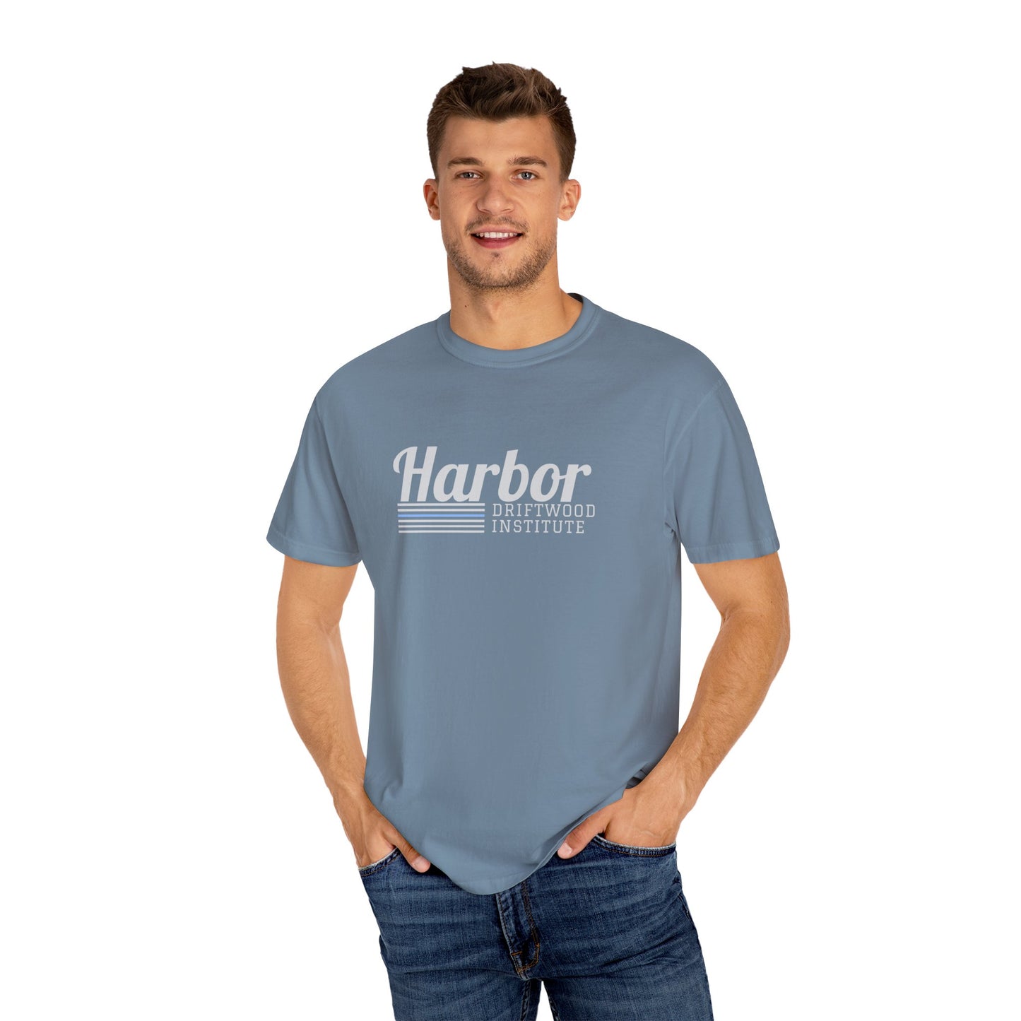 Harbor Driftwood Institute Design, Garmet-Dyed Cotton, Unisex T-Shirt, Casual Wear, Beach Vibes, Perfect Gift for Nautical Lovers