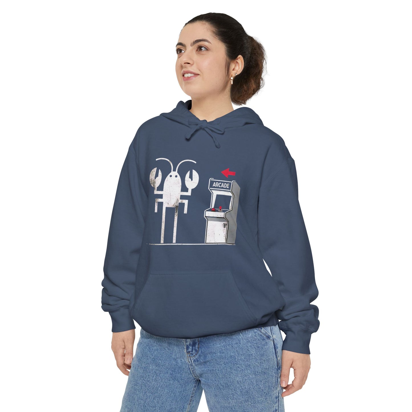 Lobster Arcade Unisex Hoodie, Fun Gift, Casual Wear, Cozy Sweater, Gamer Hoodie, Birthday Present, Seafood Lover Apparel