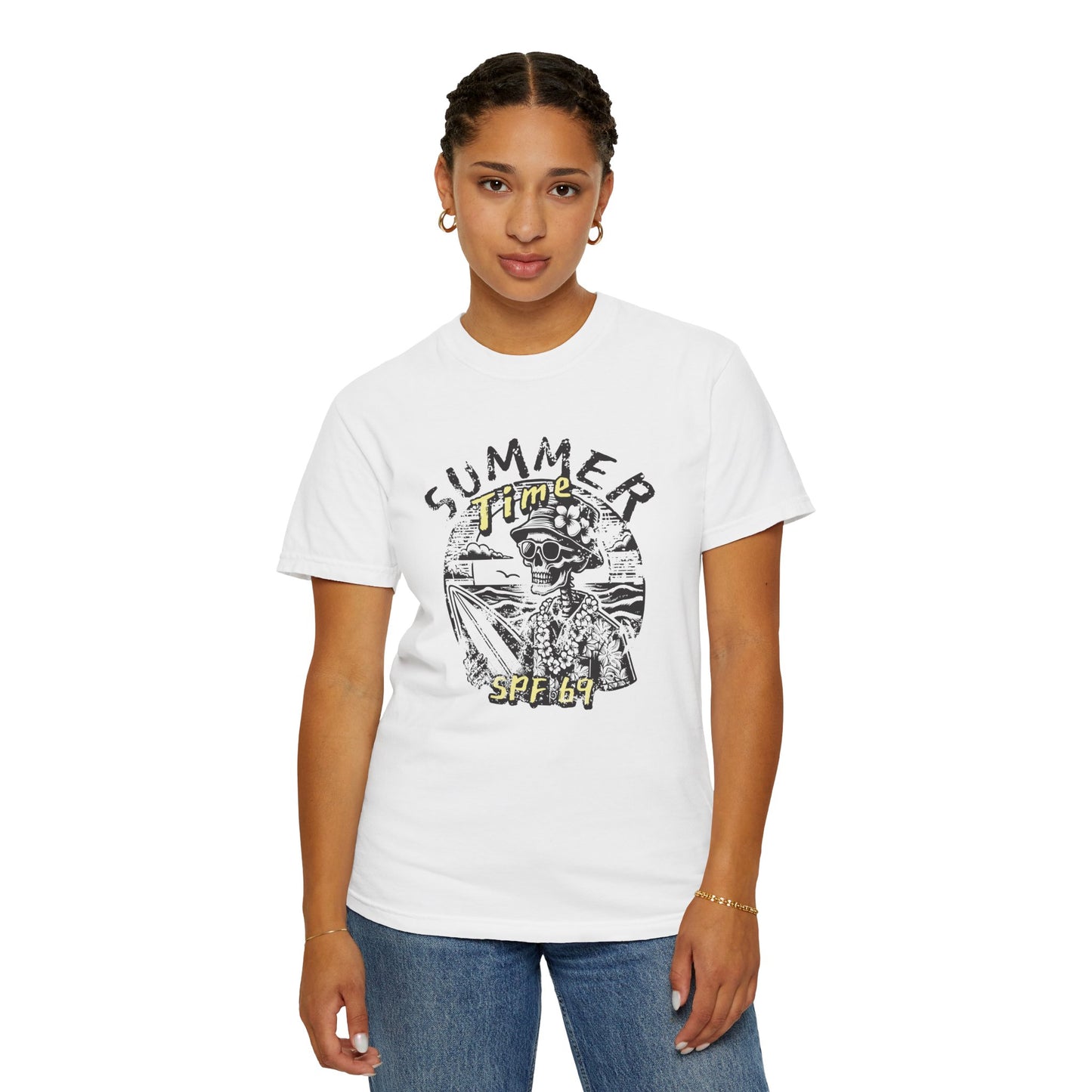 Summer Time SPF 69 Vibe T-shirt with Skeleton Graphic, Casual Tee, Beach Wear, Summer Clothes, Gift for Friends, Cool Shirt
