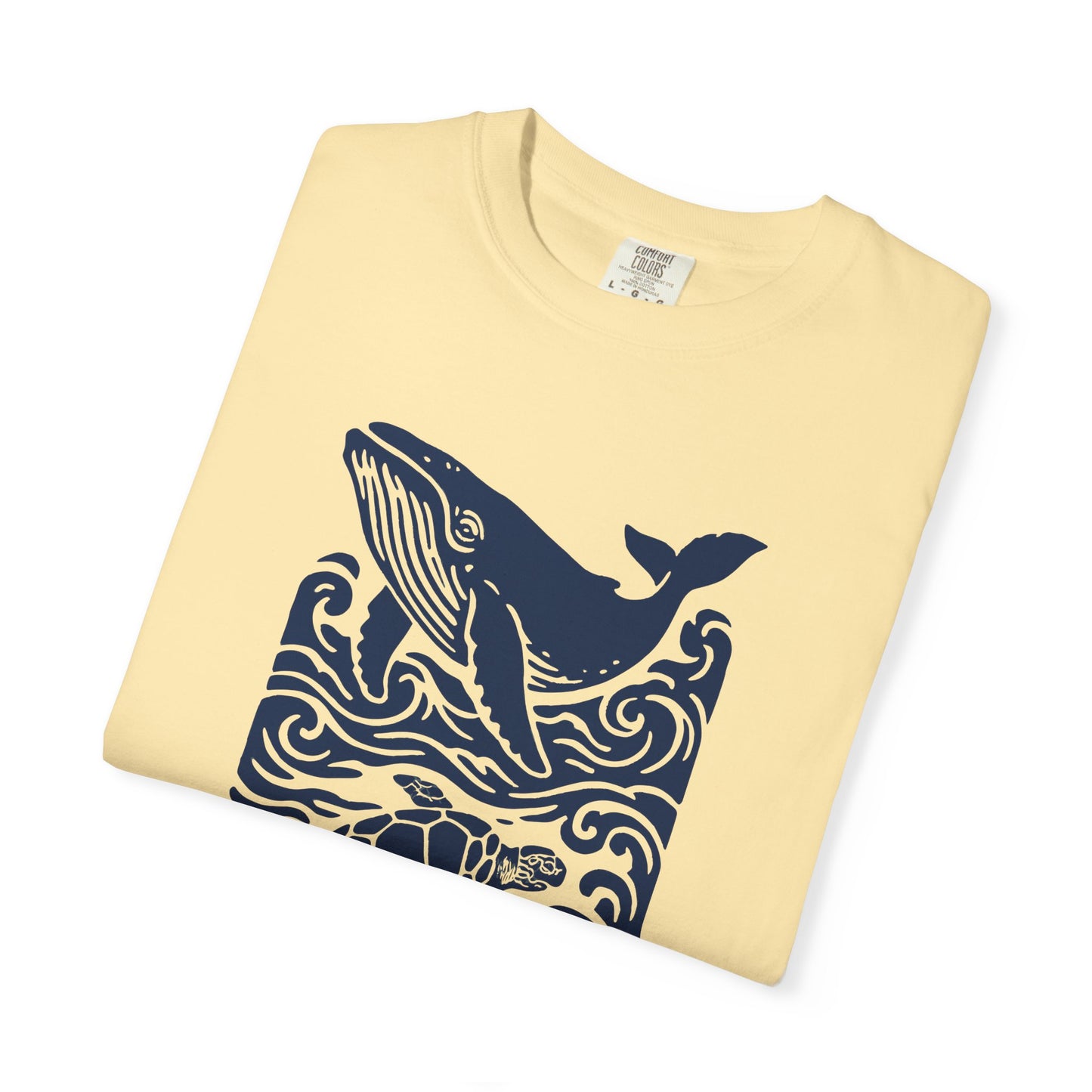 Ocean Life Garment-Dyed T-Shirt, Whale and Turtle Design, Casual Wear for Beach Lovers, Eco-Friendly Gift, Marine Life Appreciation