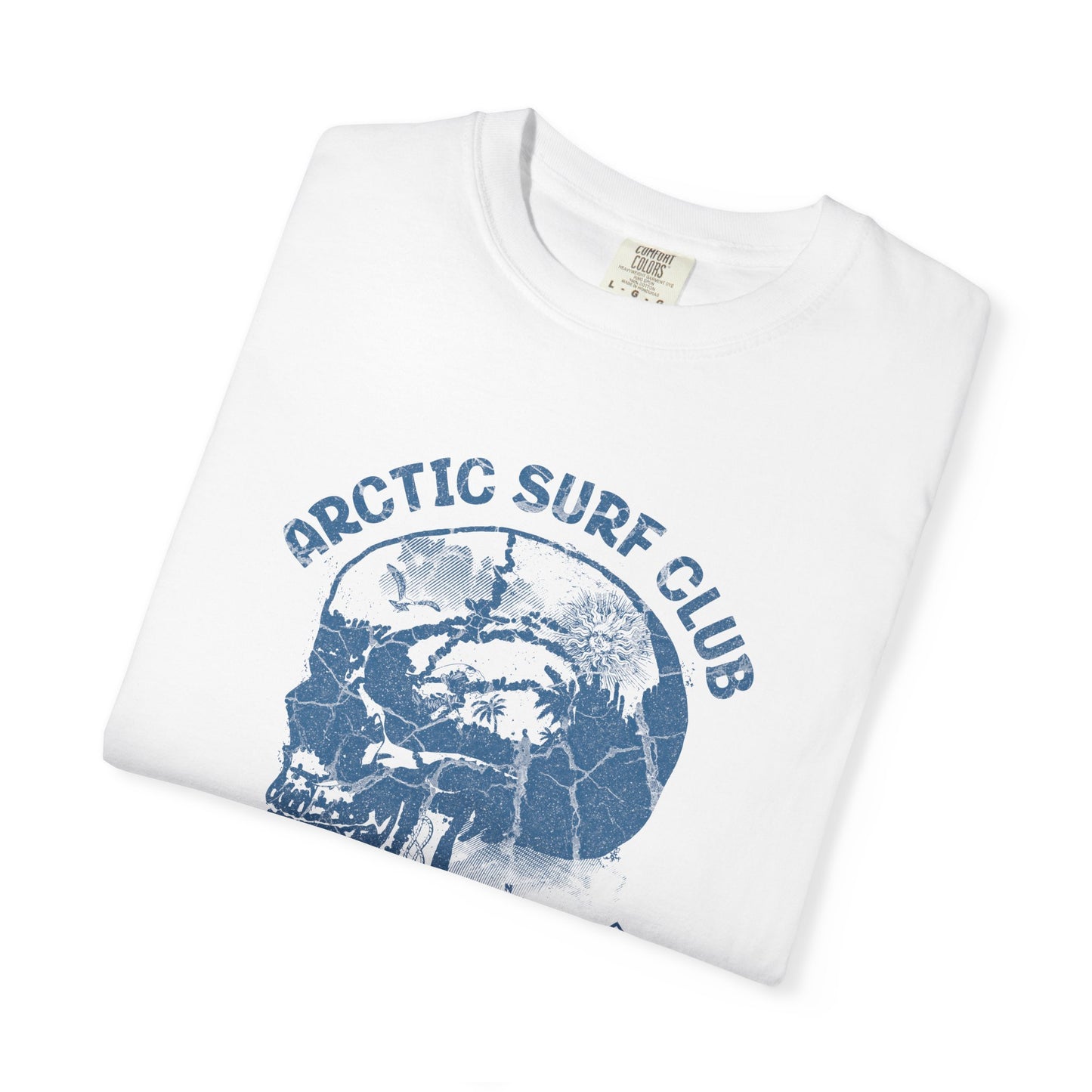Arctic Surf Club Skull ,Unisex Garment-Dyed T-Shirt Design, Beachwear, Casual Wear, Graphic Tee, Summer Vibes, Gift for Surfers