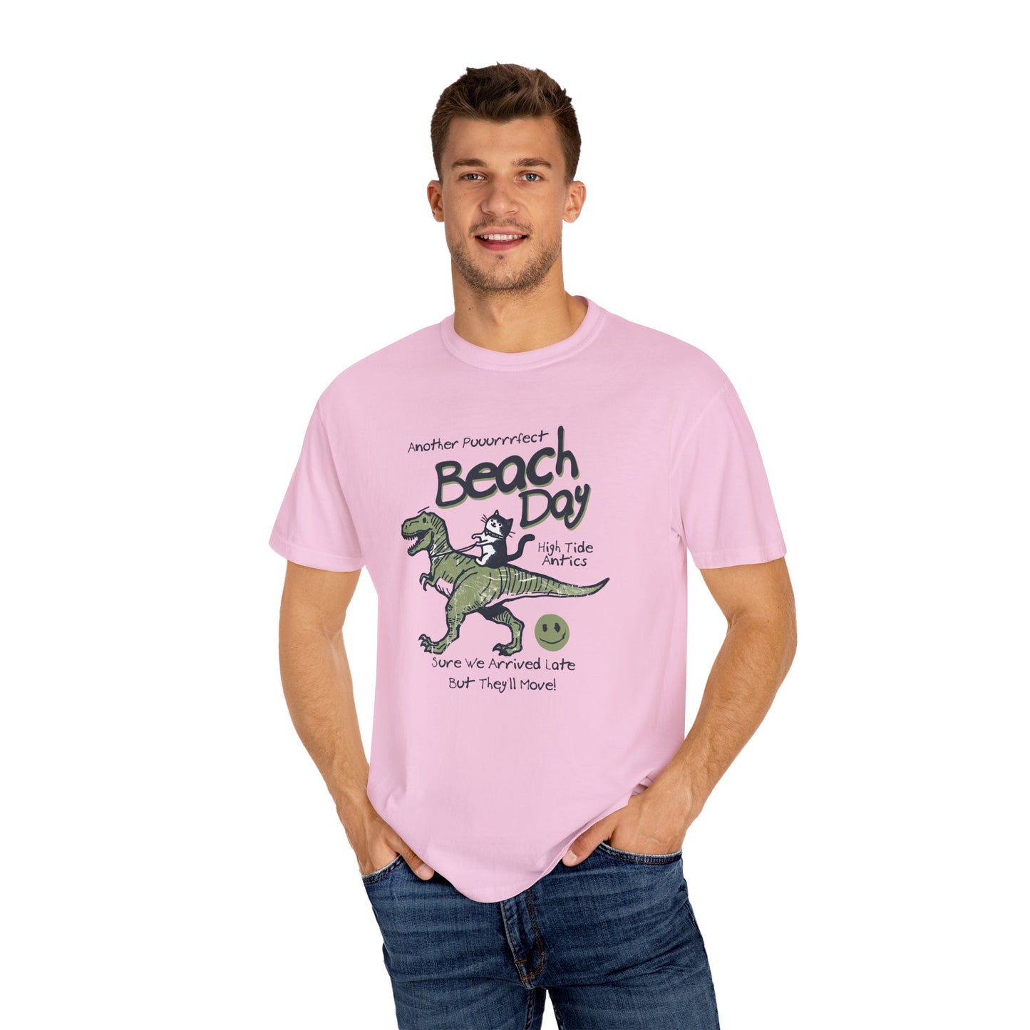 Beach Day Dino T-Shirt | Fun Unisex Tee for Summer, Gift for Kids & Adults, Beach Lovers, Vacation Style, Cute Animal Print