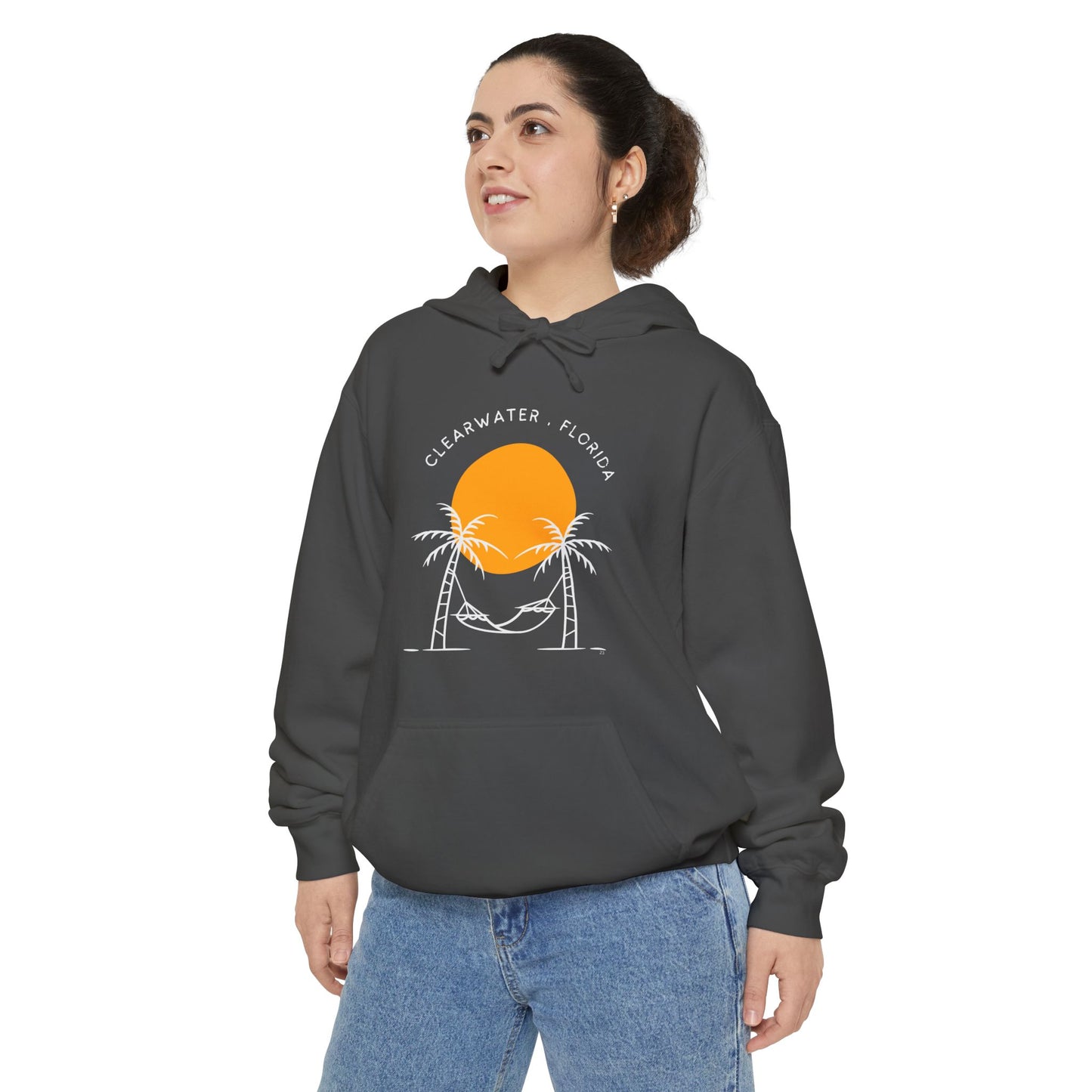 Sunset Beach Hoodie, Unisex Garment-Dyed Pullover, Clearwater Florida Souvenir, Casual Beachwear, Gifts for Ocean Lovers