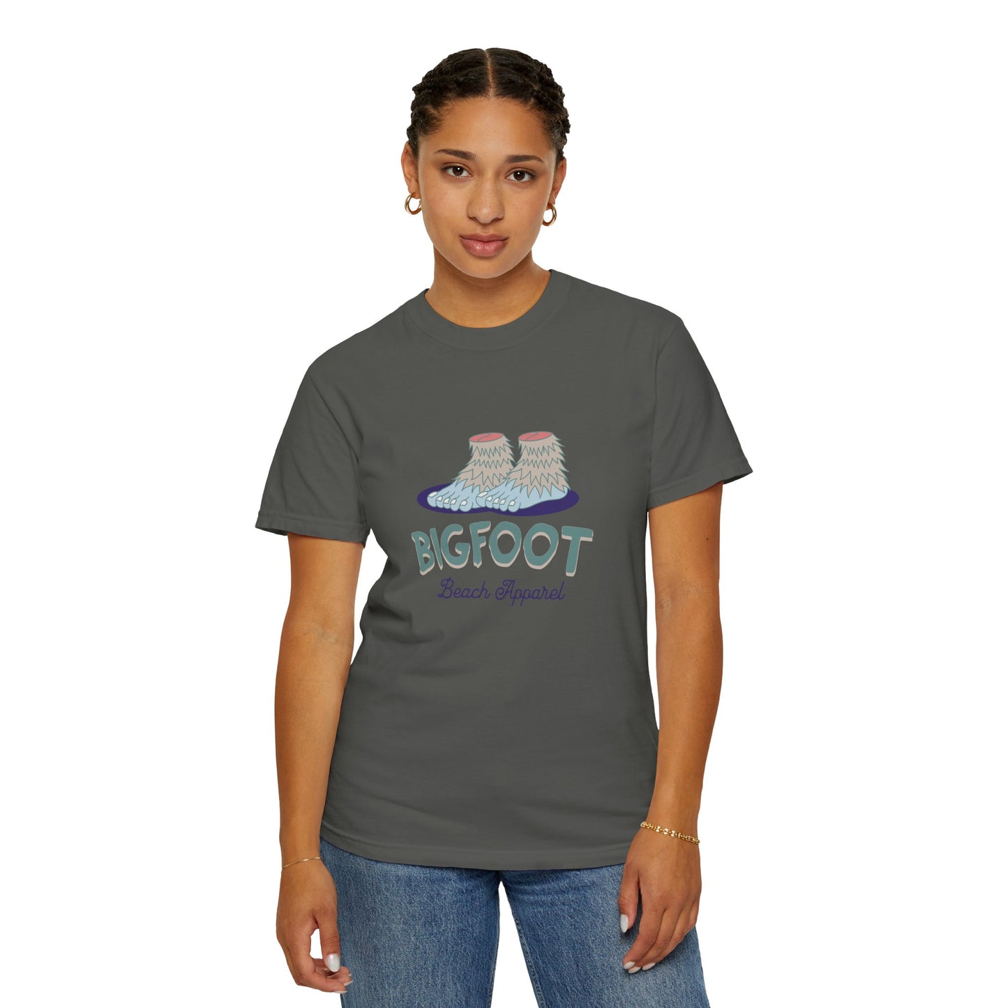 Bigfoot Beach Apparel T-Shirt, Unisex Summer Tee, Casual Graphic Shirt, Fun Gift for Outdoor Lovers, Beach Vacation Wear