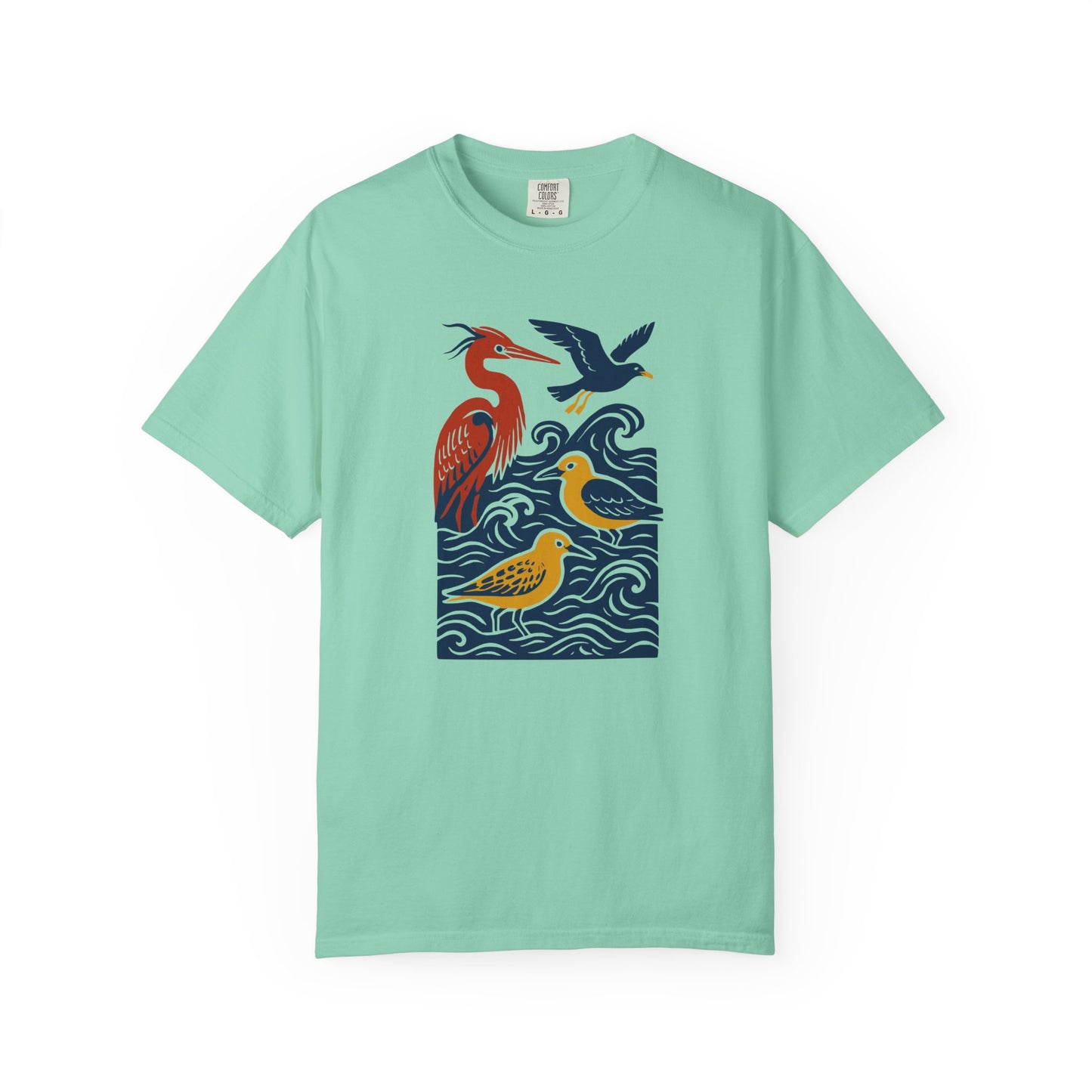 Ocean-Inspired Garment-Dyed Bird T-Shirt for Nature Lovers, Eco-Friendly Tee, Casual Wear, Gift for Bird Watchers, Summer Fashion