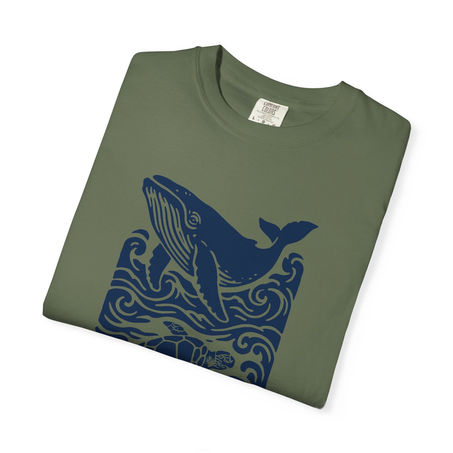 Ocean Life Garment-Dyed T-Shirt, Whale and Turtle Design, Casual Wear for Beach Lovers, Eco-Friendly Gift, Marine Life Appreciation