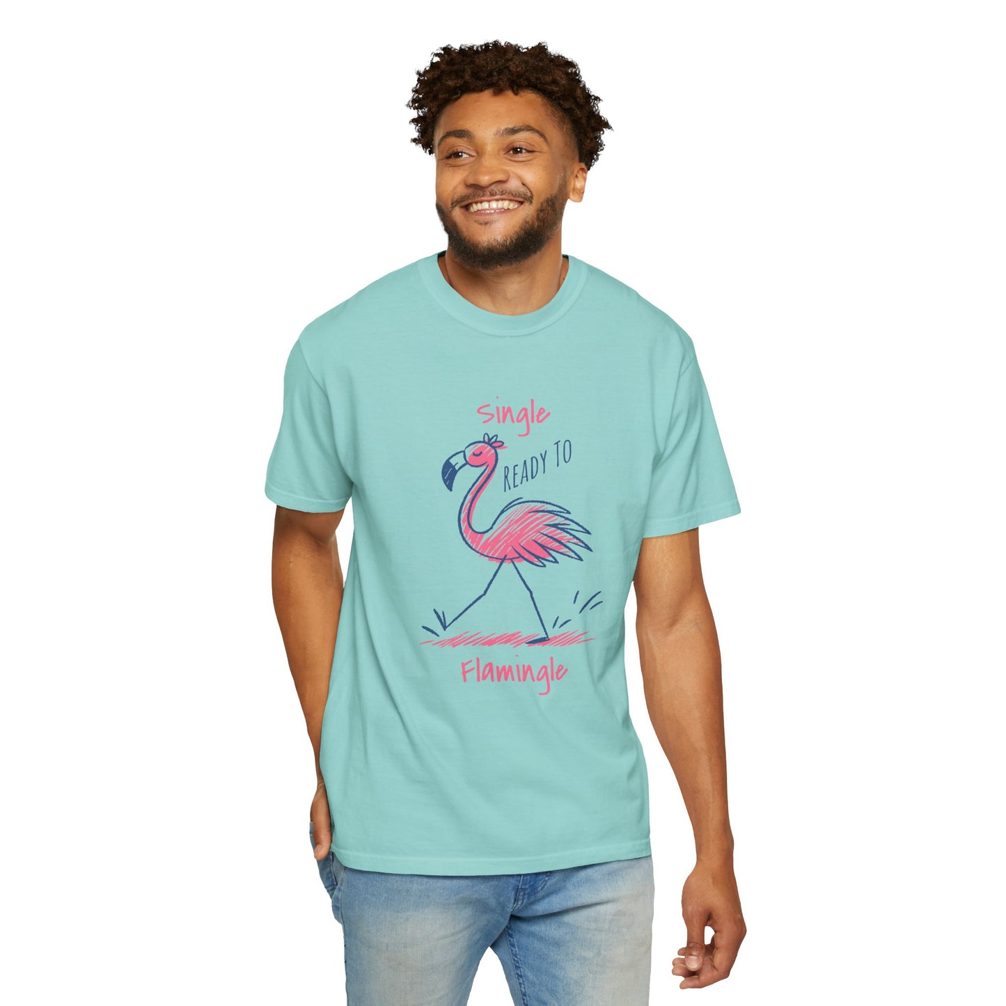 Flamingo 'Single, Ready to Flammingle' Unisex T-Shirt, Cute Summer Tee, Beachwear, Gift for Singles, Fun Party Shirt