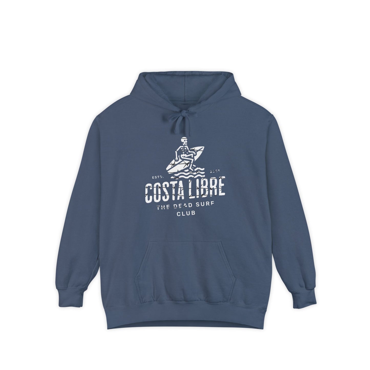 Costa Libre Surf Club Hoodie, Unisex Garment-Dyed Sweatshirt, Casual Beachwear, Gift for Surfers, Relaxed Fit Hoodie