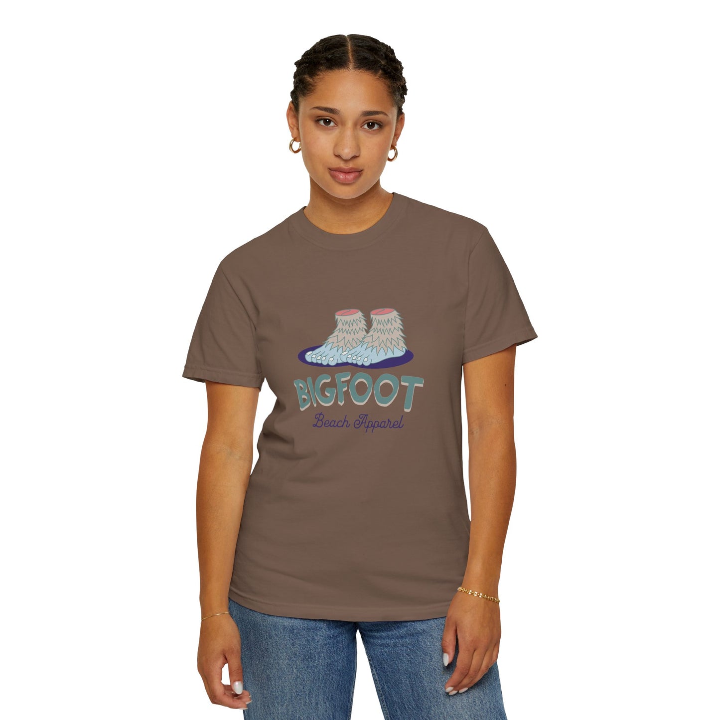 Bigfoot Beach Apparel T-Shirt, Unisex Summer Tee, Casual Graphic Shirt, Fun Gift for Outdoor Lovers, Beach Vacation Wear