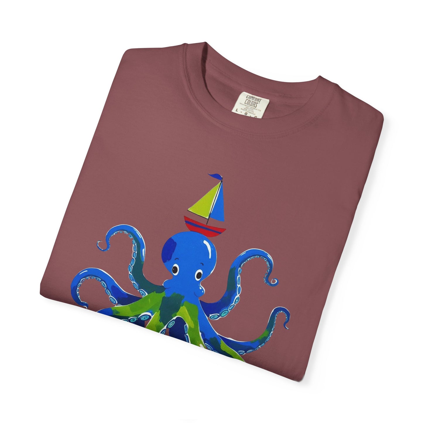 Octopus Emerges From The Ocean T-shirt, 100% Ring-Spun Garment-Dyed Cotton