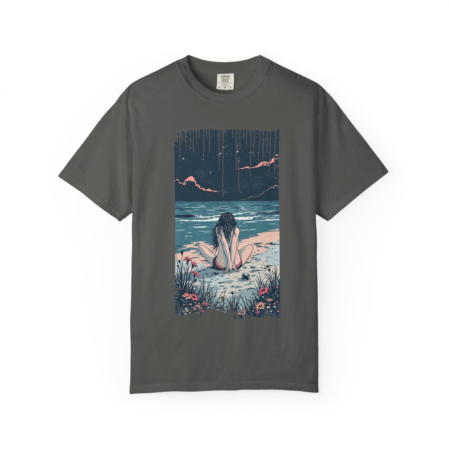 Sad Beach Scene T-shirt - Perfect for Nature Lovers, Summer Outings, Gifts for Friends, Relaxation Tees, Beach Vacation Wear