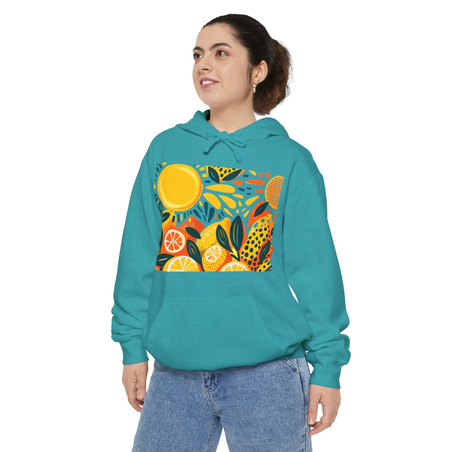 Sunny Lemon Vibes Unisex Hoodie, Cozy Garment-Dyed Sweatshirt, Casual Outdoor Wear, Summer Apparel, Gift for Nature Lovers