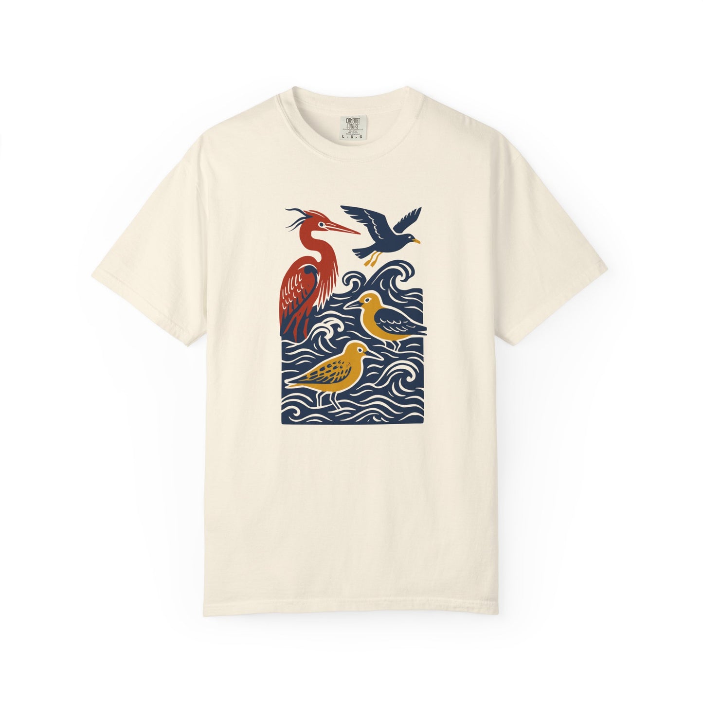Ocean-Inspired Garment-Dyed Bird T-Shirt for Nature Lovers, Eco-Friendly Tee, Casual Wear, Gift for Bird Watchers, Summer Fashion
