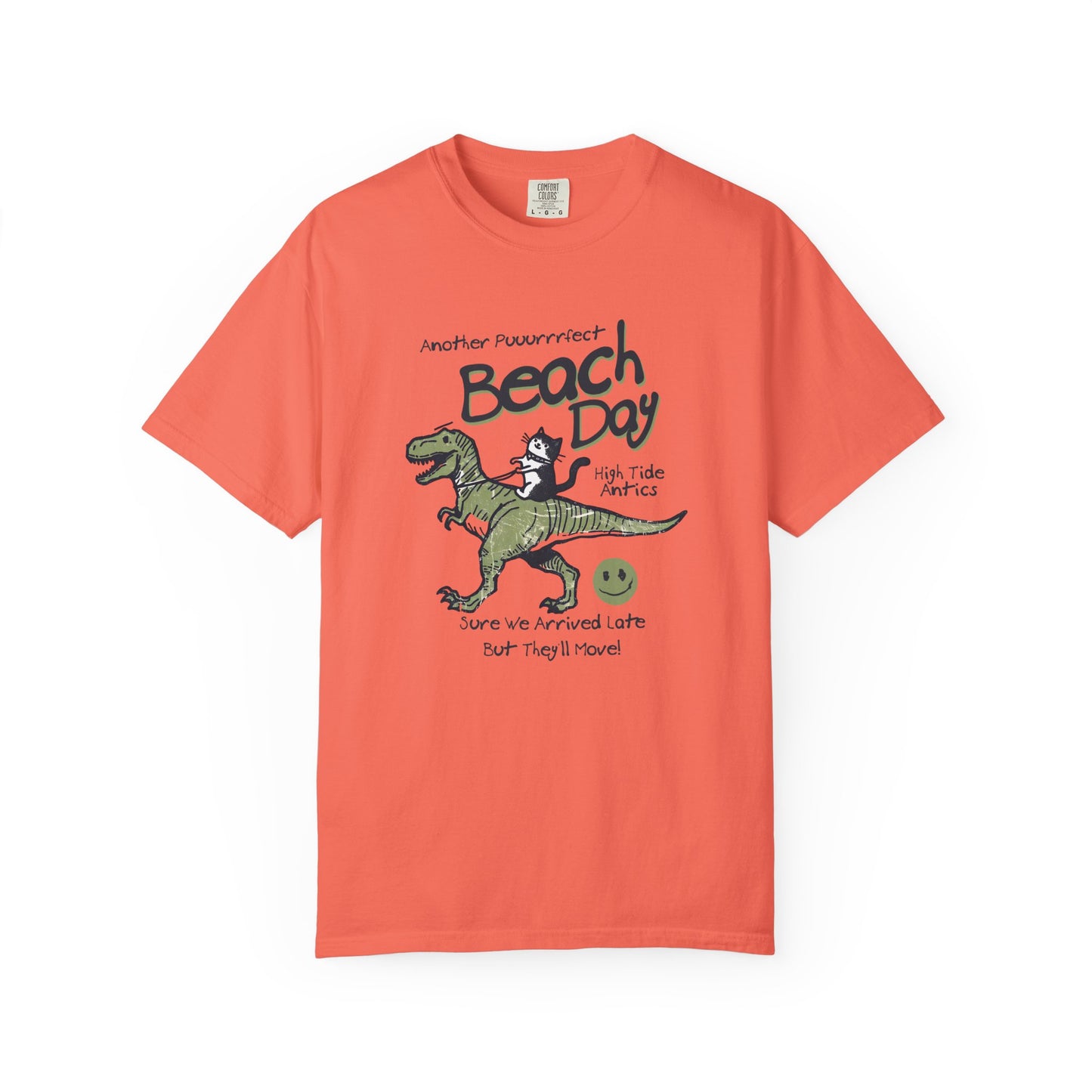 Beach Day Dino T-Shirt | Fun Unisex Tee for Summer, Gift for Kids & Adults, Beach Lovers, Vacation Style, Cute Animal Print