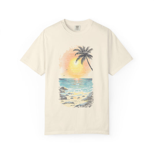 Faded Beach Sunset T-Shirt, 100% Ring-Spun Garment-Dyed Cotton