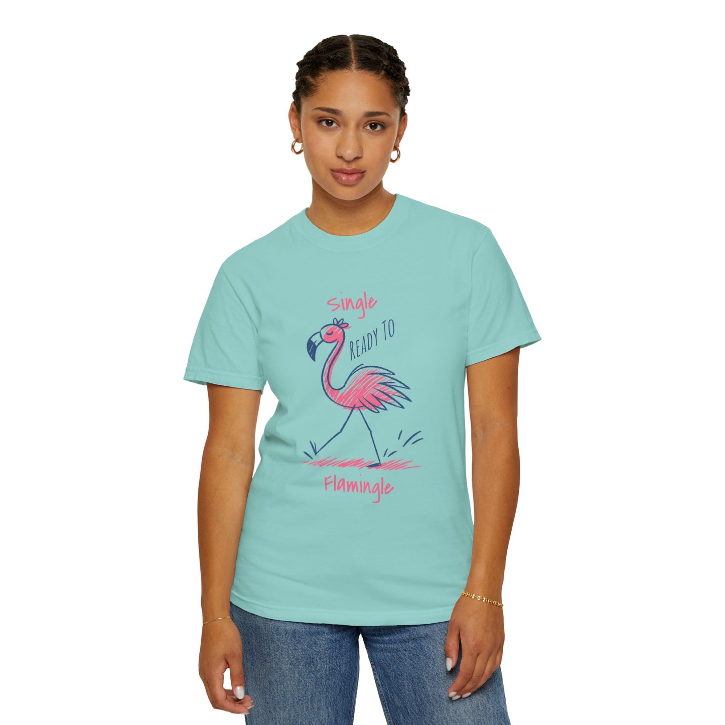 Flamingo 'Single, Ready to Flammingle' Unisex T-Shirt, Cute Summer Tee, Beachwear, Gift for Singles, Fun Party Shirt