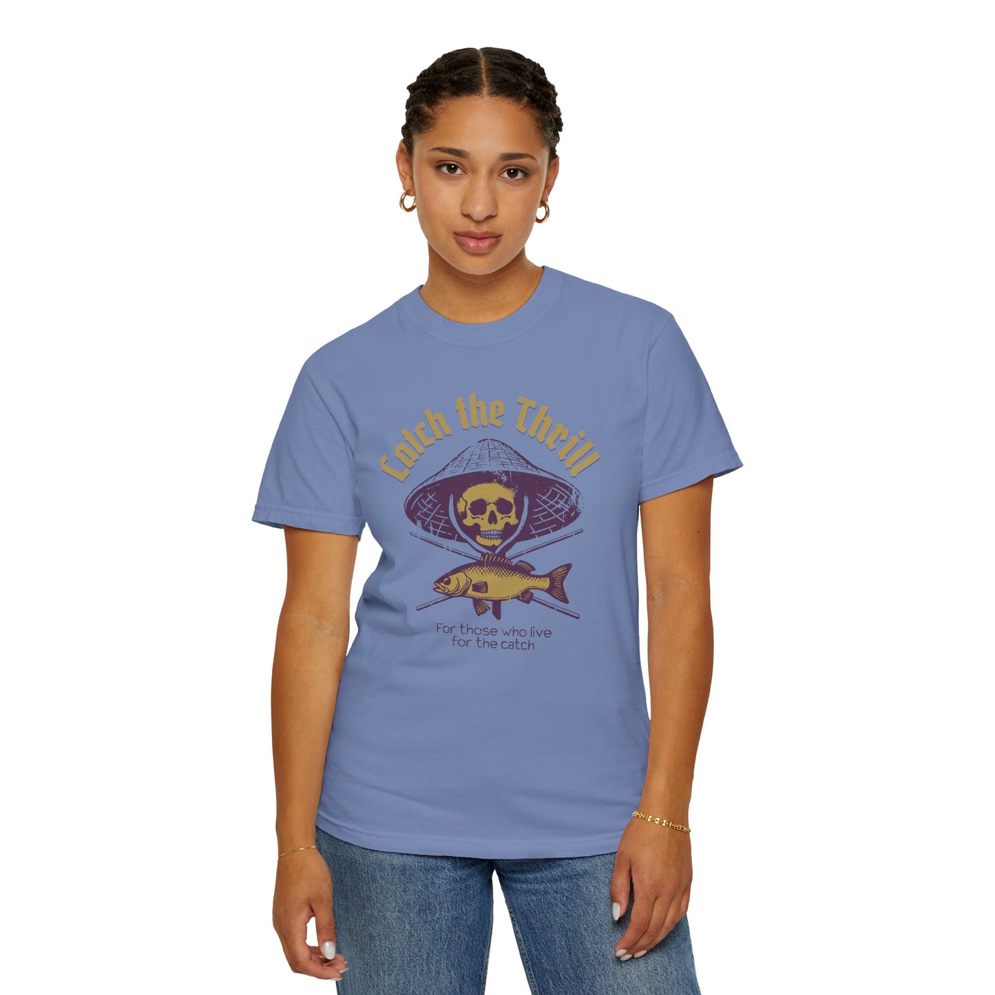 Catch the Thrill T-Shirt, Mens Fishing Tee, Skull Design Shirt, Outdoor Adventure Apparel, Gift for Anglers