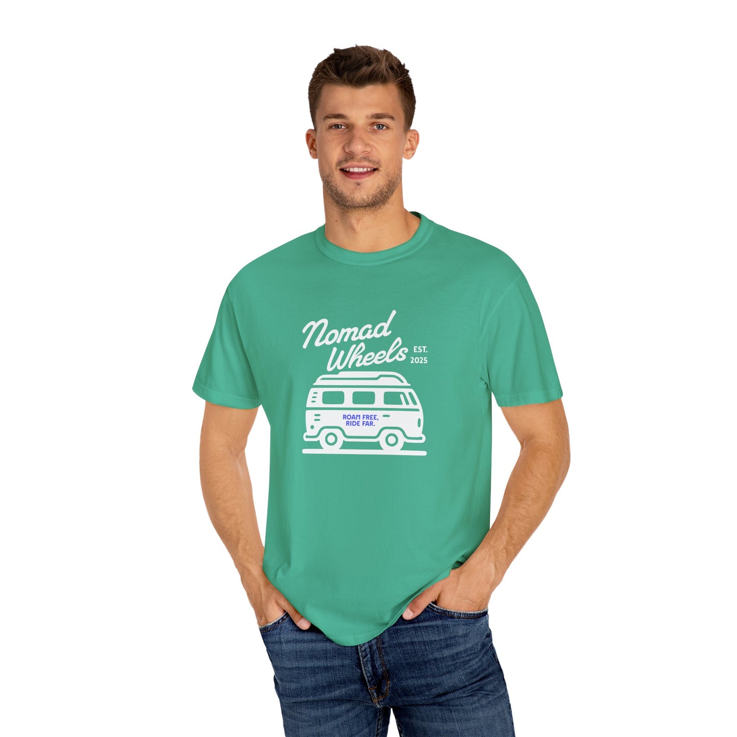 Nomad Wheels Unisex T-shirt - Vintage Travel Vibe, Perfect for Adventure Lovers, Beach Days, Road Trip Essentials, Gift Idea
