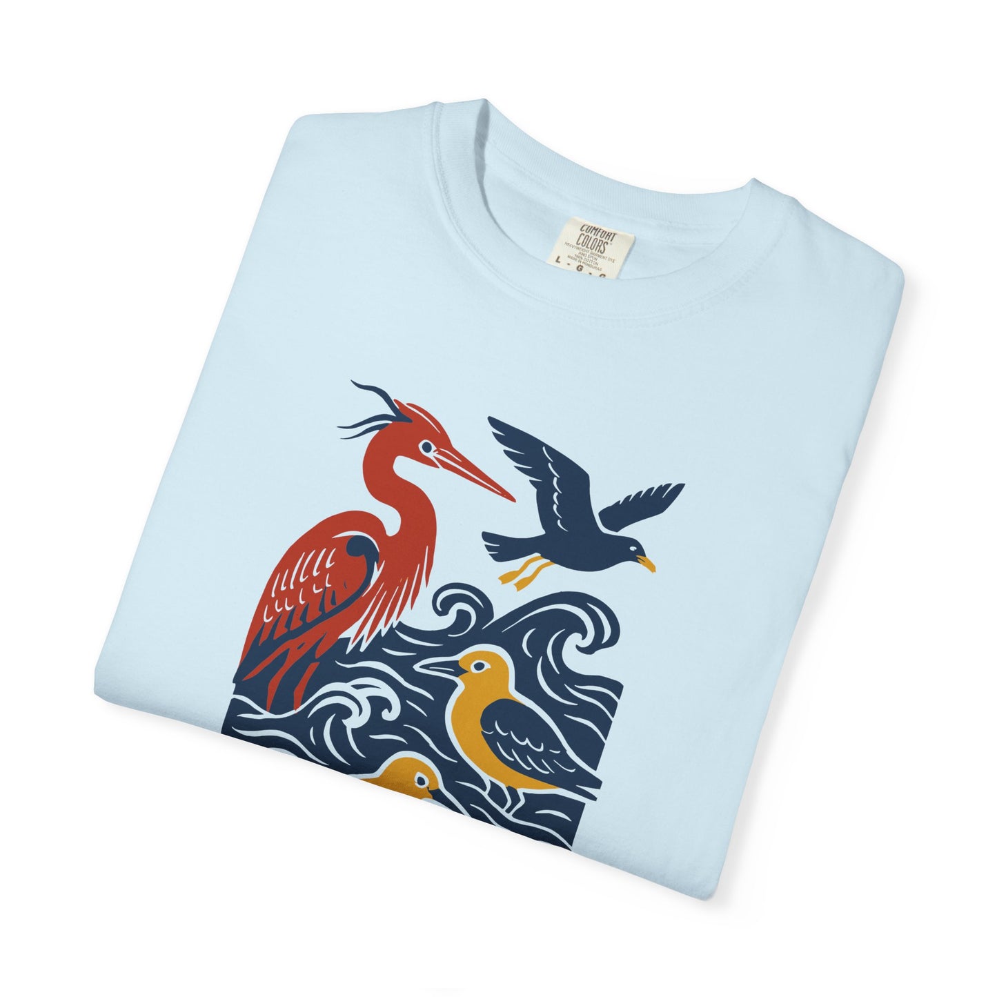 Ocean-Inspired Garment-Dyed Bird T-Shirt for Nature Lovers, Eco-Friendly Tee, Casual Wear, Gift for Bird Watchers, Summer Fashion