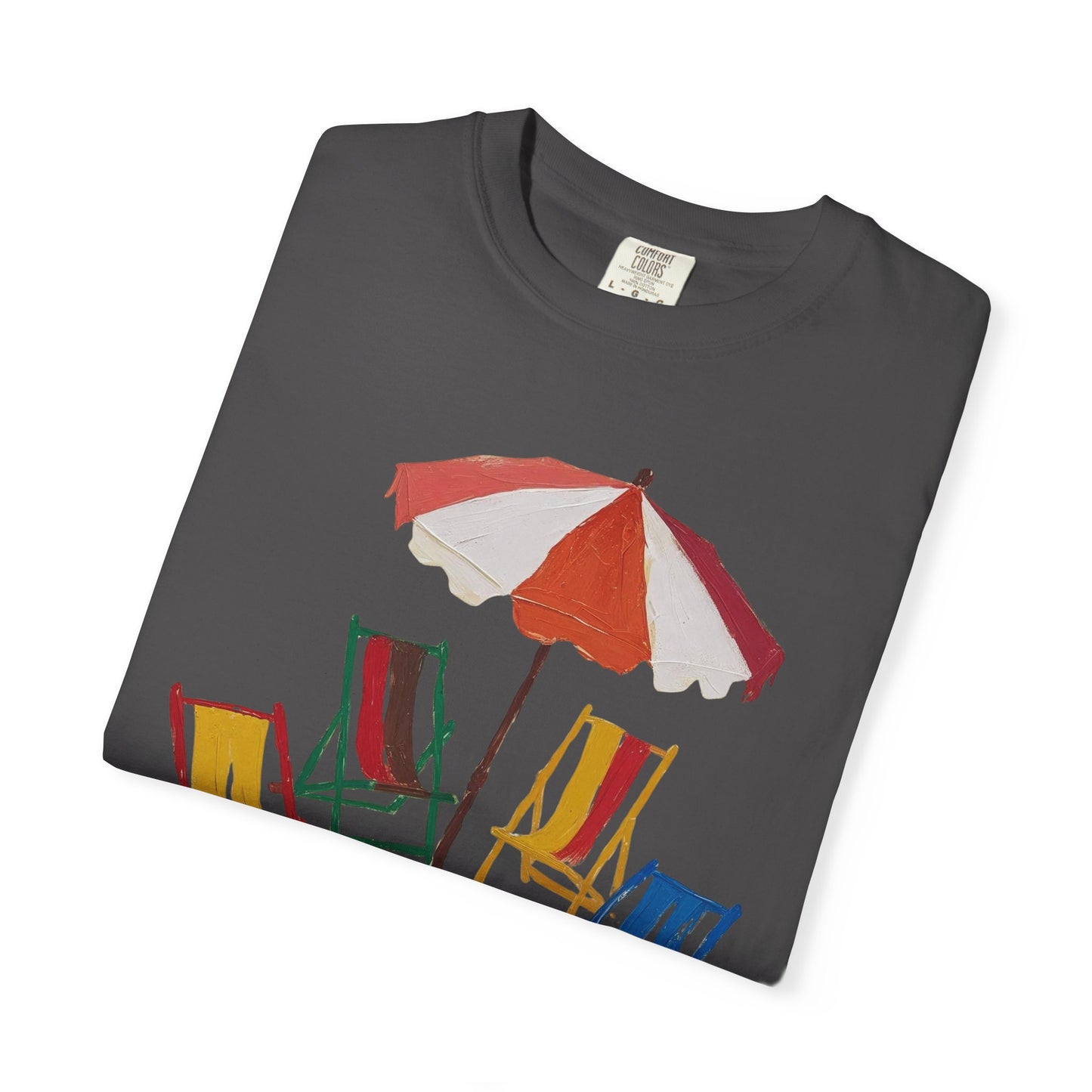Beach Chairs And Umbrella T-shirt, 100% Ring-Spun Garment-Dyed Cotton