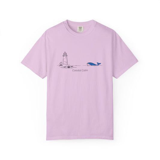 Lighthouse & Whale T-Shirt — Coastal Nautical Tee ("Coastal Soul") Cotton Summer Tee