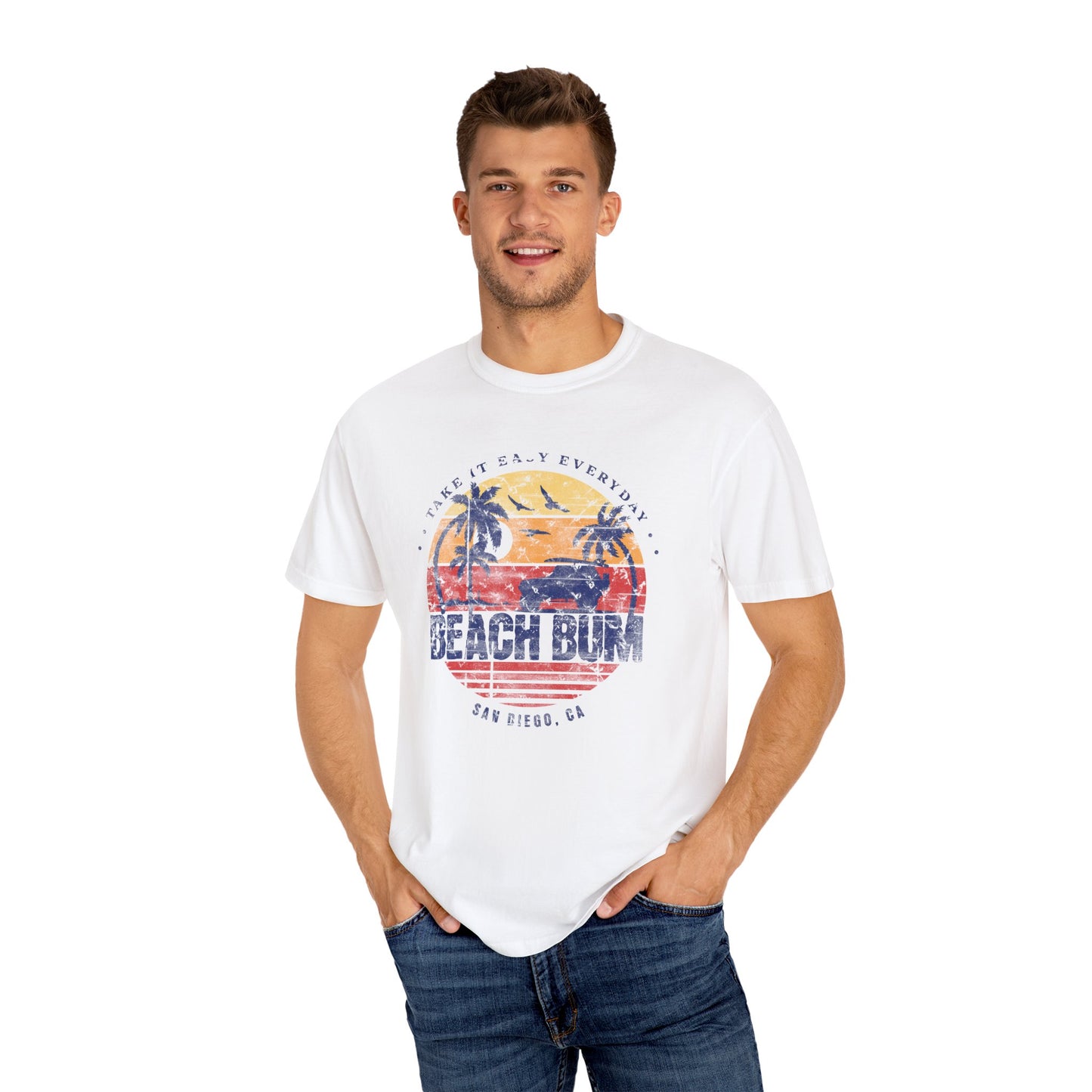 Beach Bum Graphic T-Shirt, Retro Summer Vibes Apparel, Perfect for Vacations, Gifts for Beach Lovers, Casual Wear