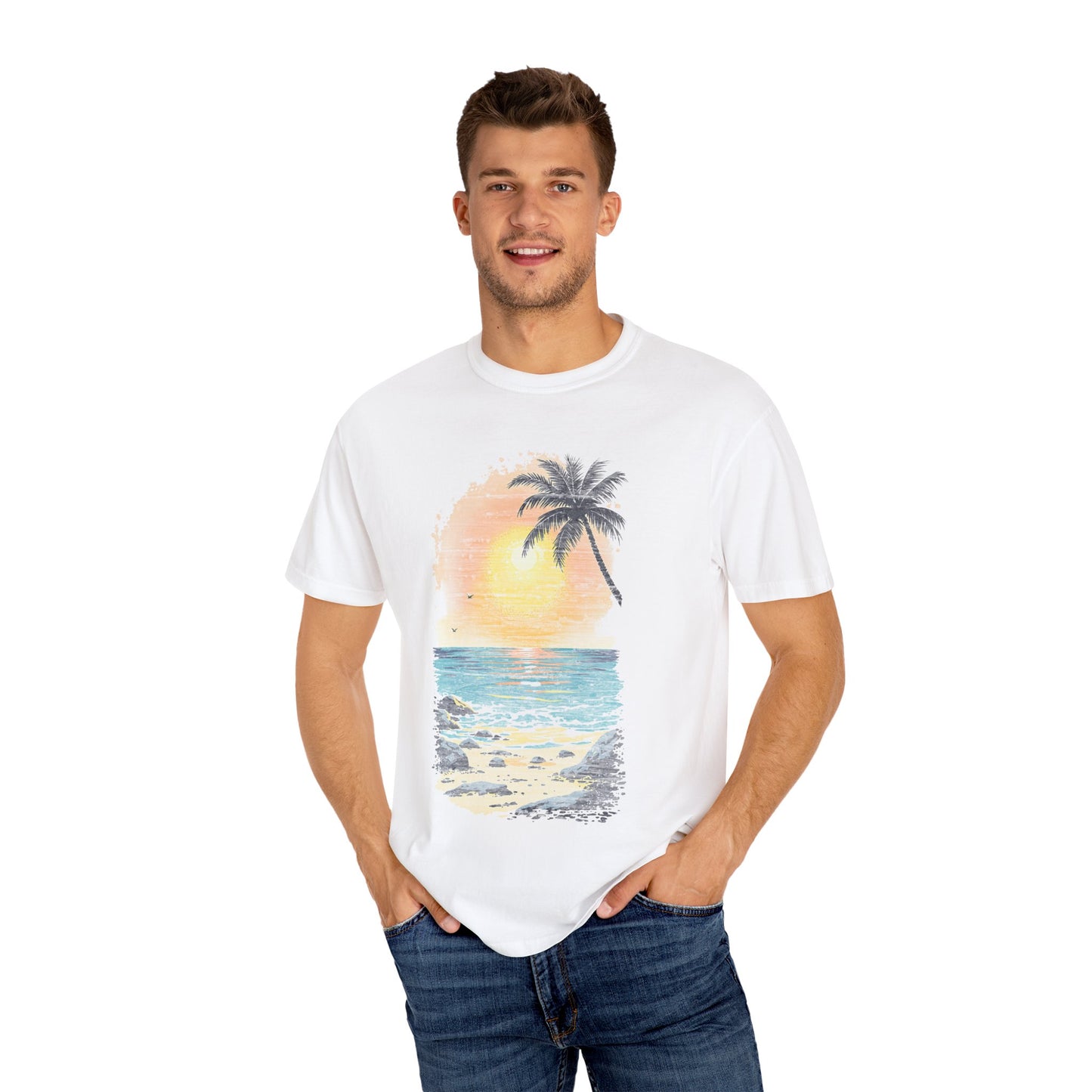 Faded Beach Sunset T-Shirt, 100% Ring-Spun Garment-Dyed Cotton