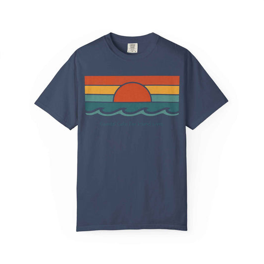 Coastal Calm Graphic T-Shirt — "Coastal Calm For Inland Lives" Sunset Waves Tee