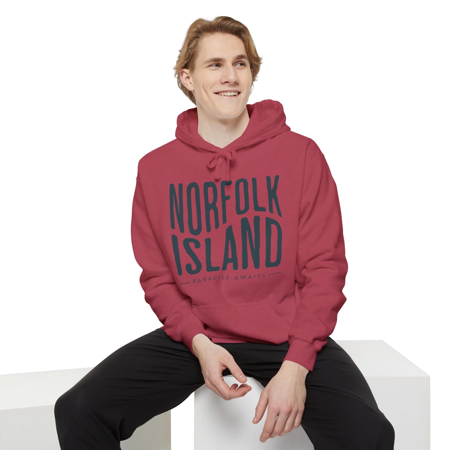 Norfolk Island Hoodie, Cozy Unisex Garment-Dyed Sweatshirt, Casual Beach Wear, Travel Gift, Summer Chill-out, Relaxed Street Style