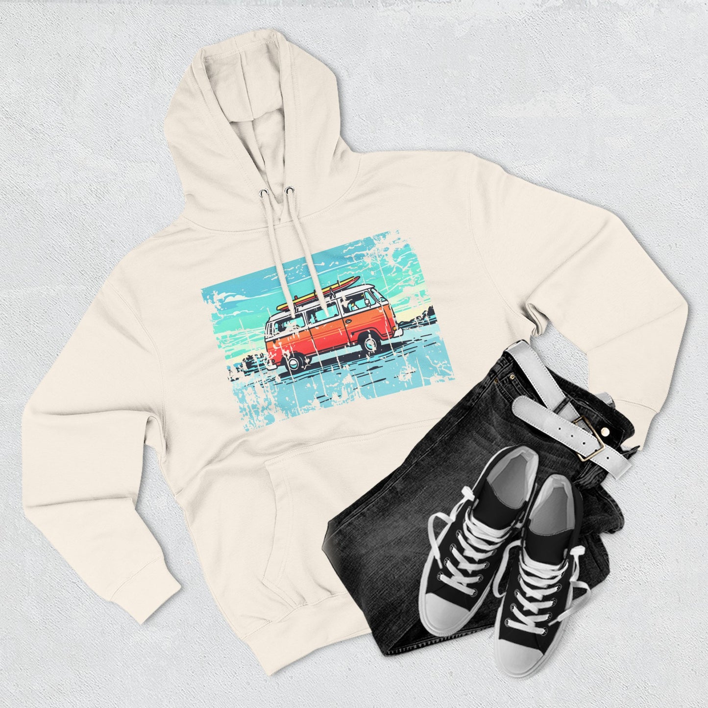Retro Van Fleece Hoodie | Cozy Beachwear, Surf Style Gear, Road Trip Essential, Gift for Adventurers, Casual Wear