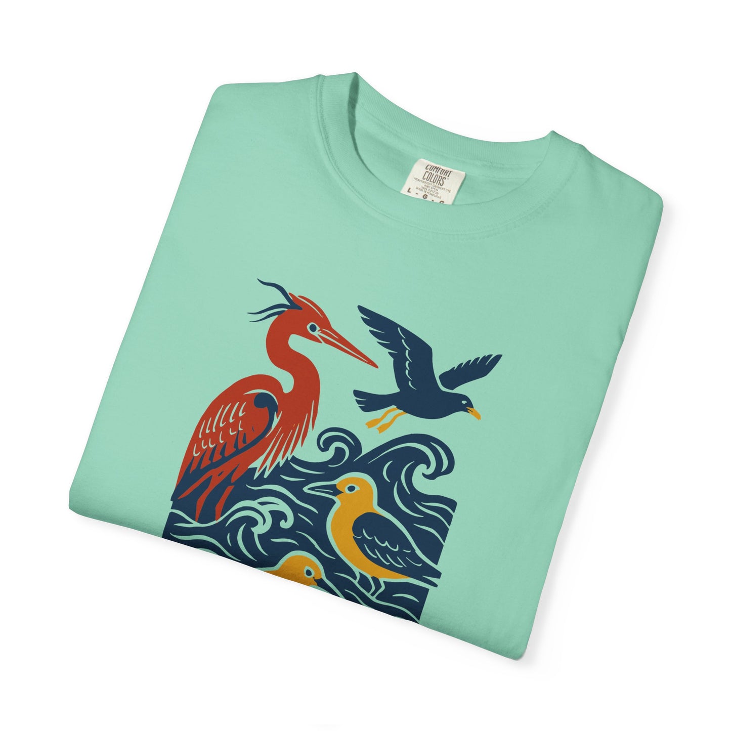 Ocean-Inspired Garment-Dyed Bird T-Shirt for Nature Lovers, Eco-Friendly Tee, Casual Wear, Gift for Bird Watchers, Summer Fashion