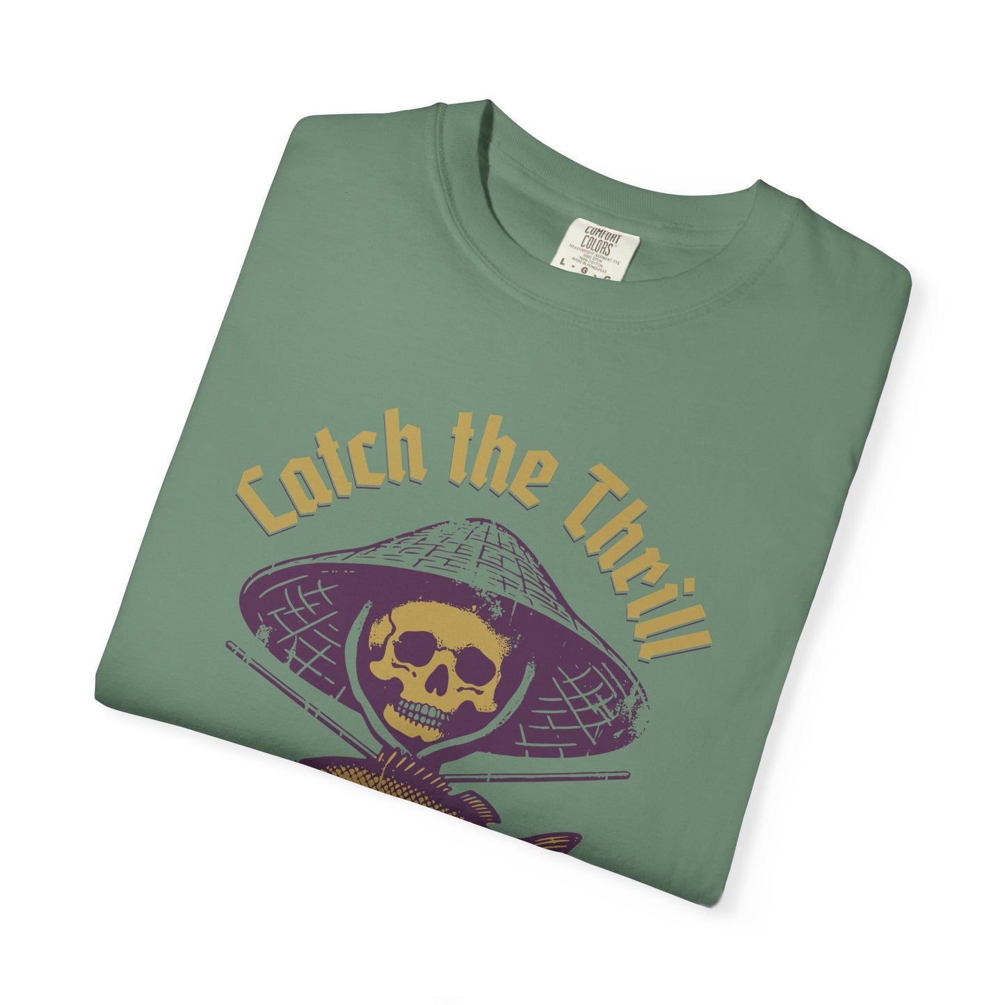 Catch the Thrill T-Shirt, Mens Fishing Tee, Skull Design Shirt, Outdoor Adventure Apparel, Gift for Anglers