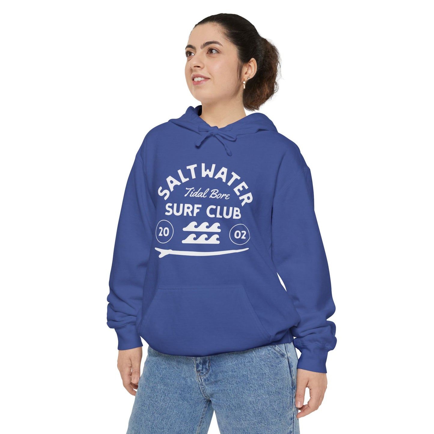 Saltwater Tidal Bore Surf Club Unisex Hoodie, Beachwear, Casual Style, Gift for Surfers, Coastal Living, Summer Vibes, Comfortable Layering