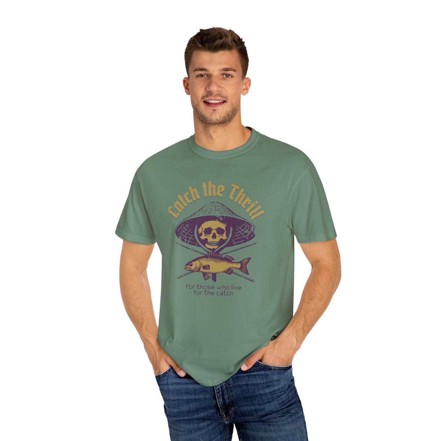 Catch the Thrill T-Shirt, Mens Fishing Tee, Skull Design Shirt, Outdoor Adventure Apparel, Gift for Anglers