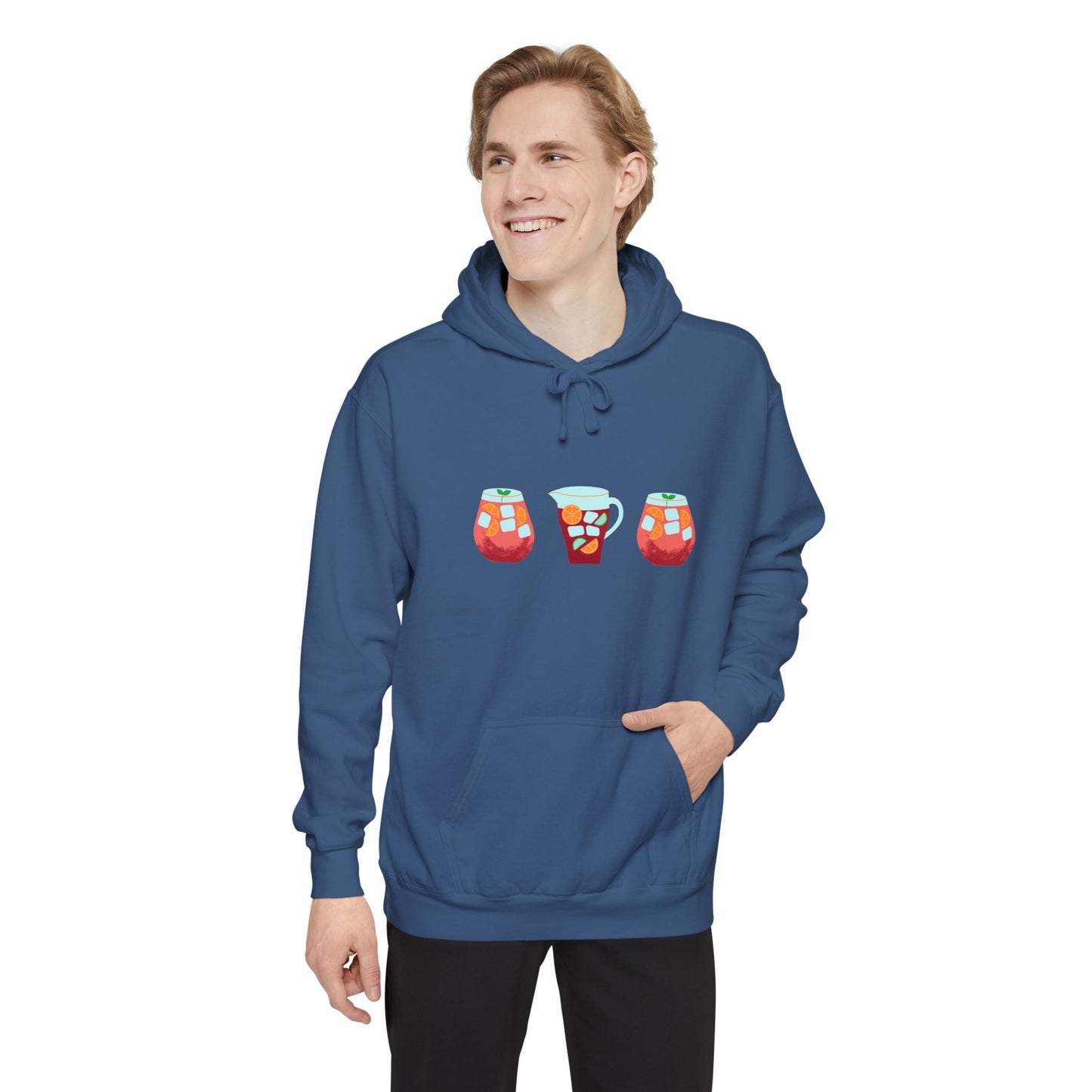 Sangria Time Garment-Dyed Hoodie for Cozy Celebrations, Unisex Christmas Hoodie, Holiday Gift, Comfortable Sweatshirt