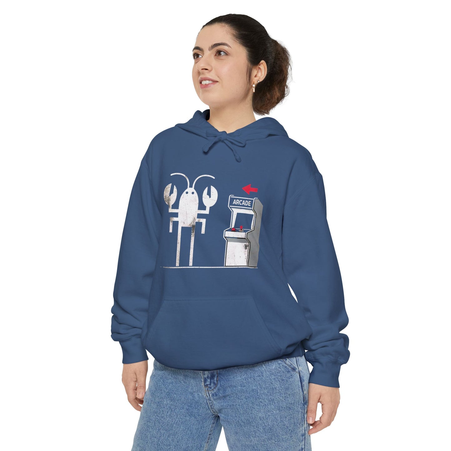 Lobster Arcade Unisex Hoodie, Fun Gift, Casual Wear, Cozy Sweater, Gamer Hoodie, Birthday Present, Seafood Lover Apparel