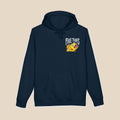 Five Tides Fish navy hoodie front view — Five Tides cartoon fish graphic pullover by Five Tides Apparel