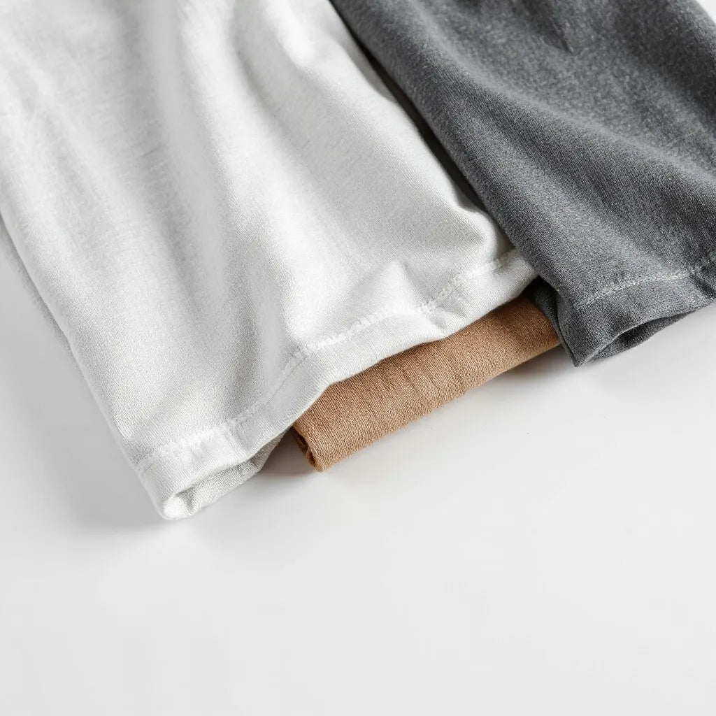 Folded t-shirt fabric swatches showing knit texture and clean edges on a light background