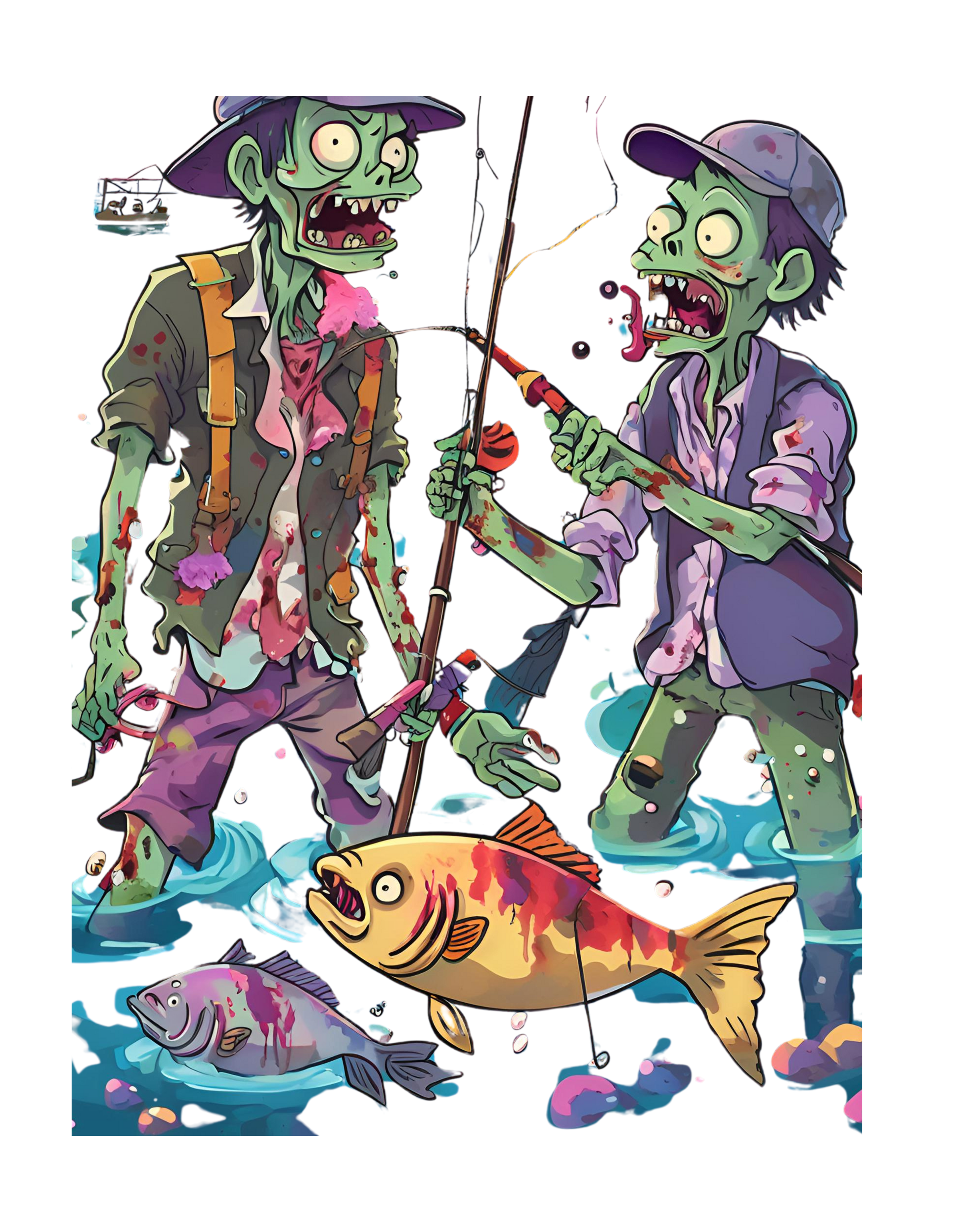 Two zombies survive an atom bomb and are fishing for brains